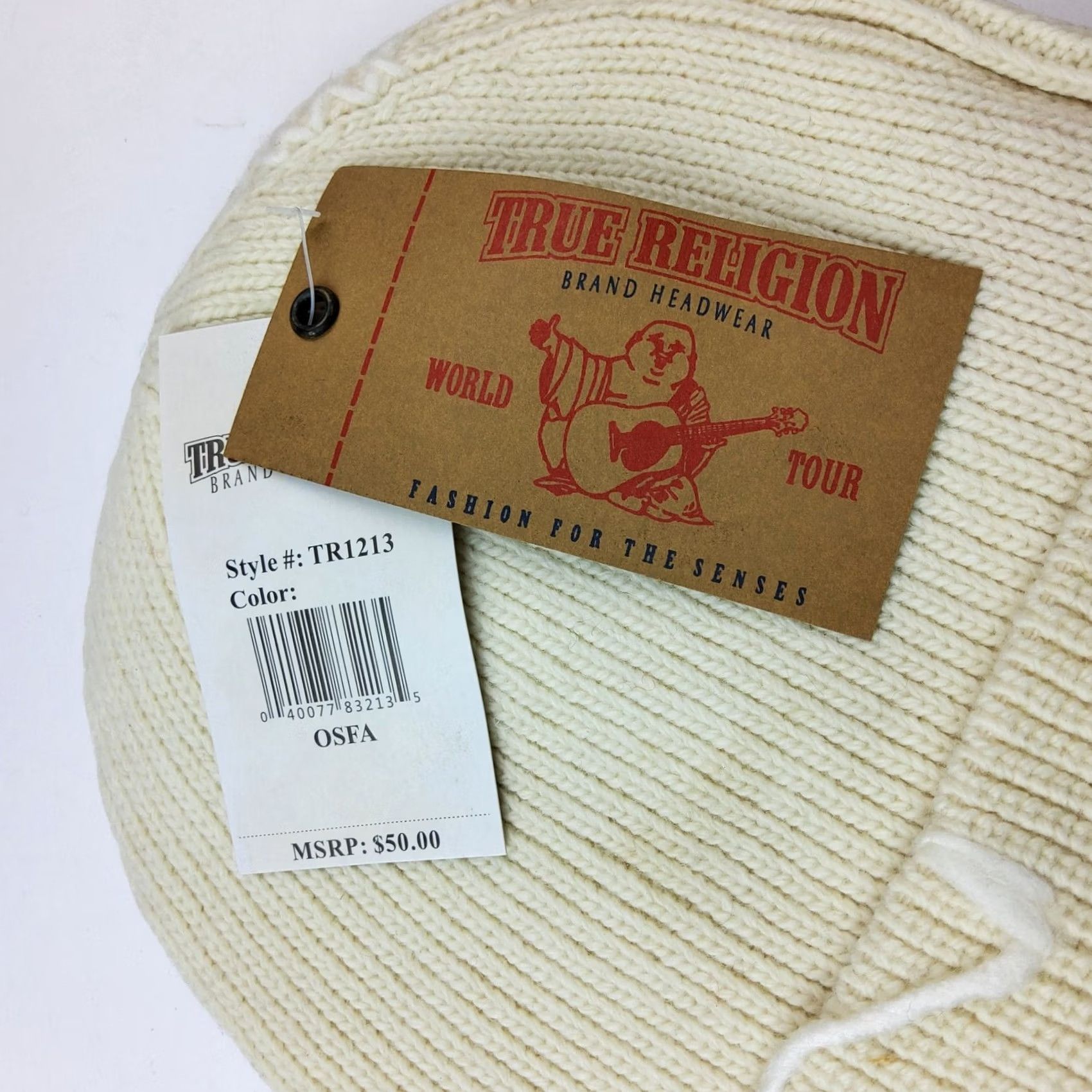 True Religion True Religion Beanie Knit Winter Ivory Men One Size Ivory Winter Knit Hat Mens Beanie True Religion Size ONE SIZE - 4 Thumbnail