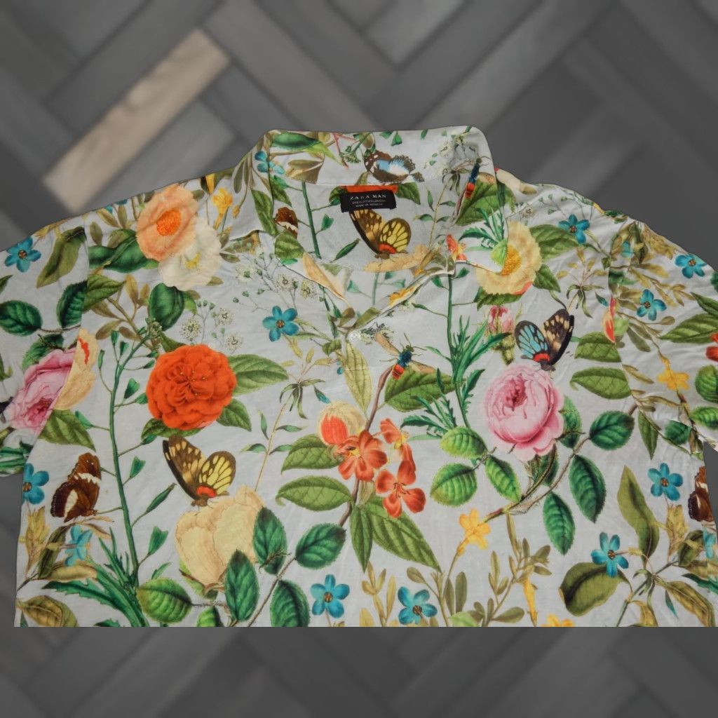 Zara ZARA Polo Shirt Men XL Multicolor Floral Short Sleeve Cotton - Size US XL / EU 56 / 4 - 1 Thumbnail