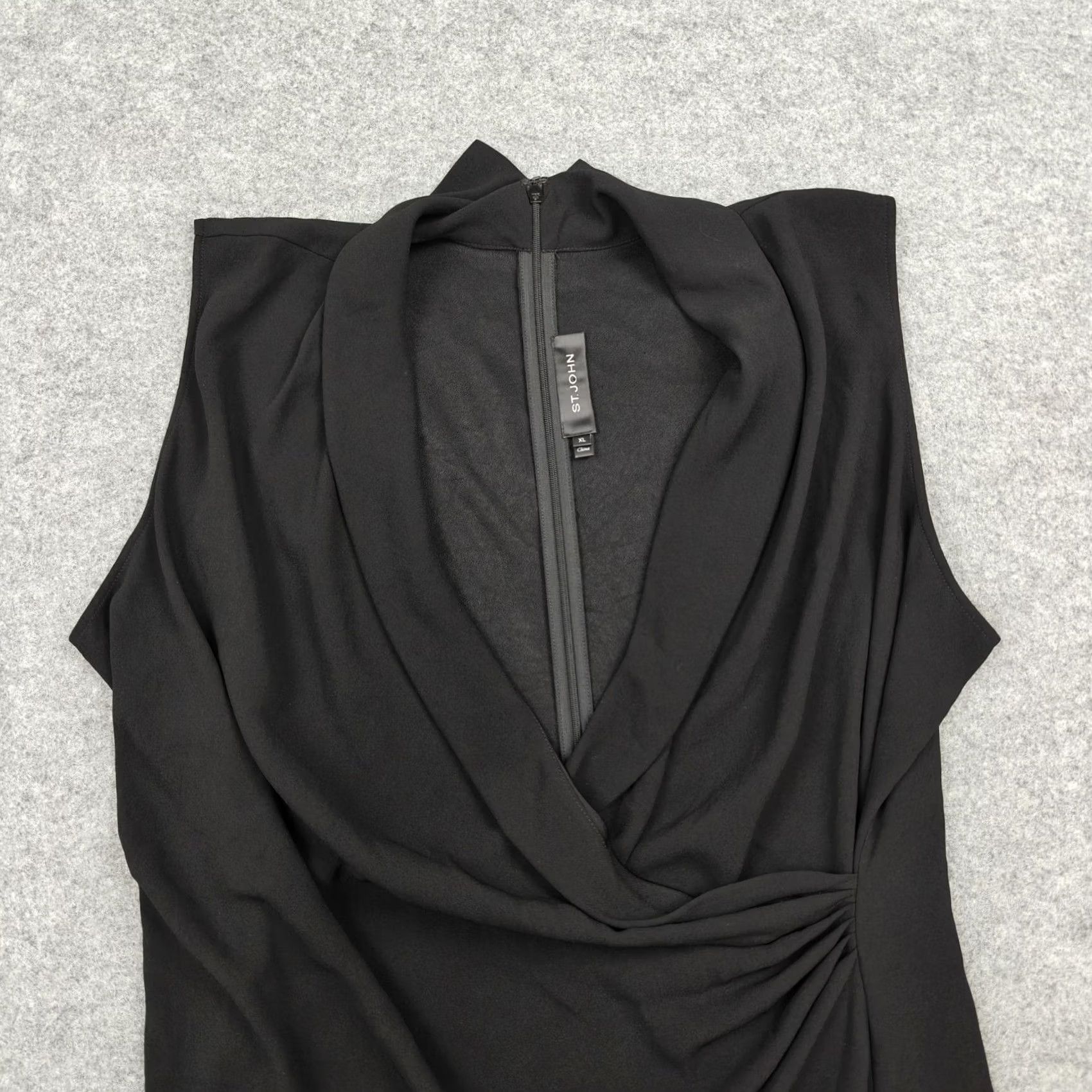 St. John St. John Blouse Womens XL Black Draped Surplice V Neck Sleeveless Top Zip Back Size XL / US 12-14 / IT 48-50 - 2 Thumbnail