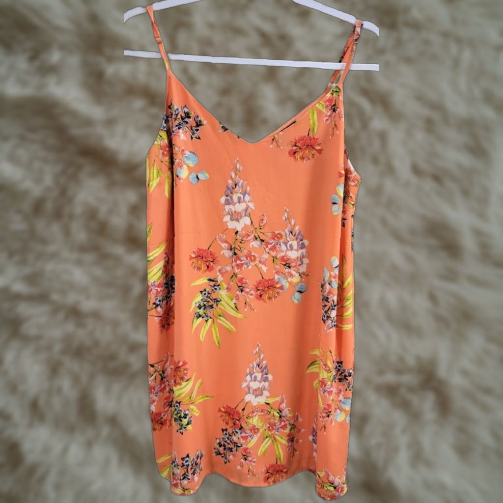 Cotton On Cotton On Womens Mini Dress Shirt Sleeveless Orange Floral V-Neck Lined Polyester Sz S Short Size 28" / US 6 / IT 42 - 1 Thumbnail