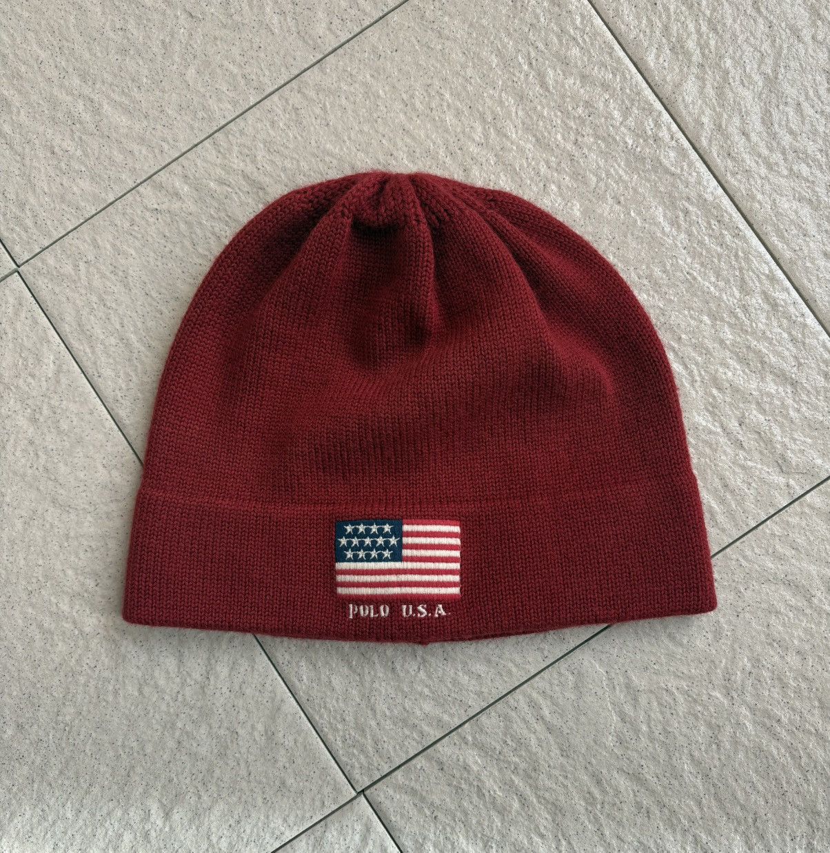 Polo Ralph Lauren Vintage 90s Polo Ralph Lauren USA Flag Beanie Red Knit Hat Size ONE SIZE - 2 Thumbnail
