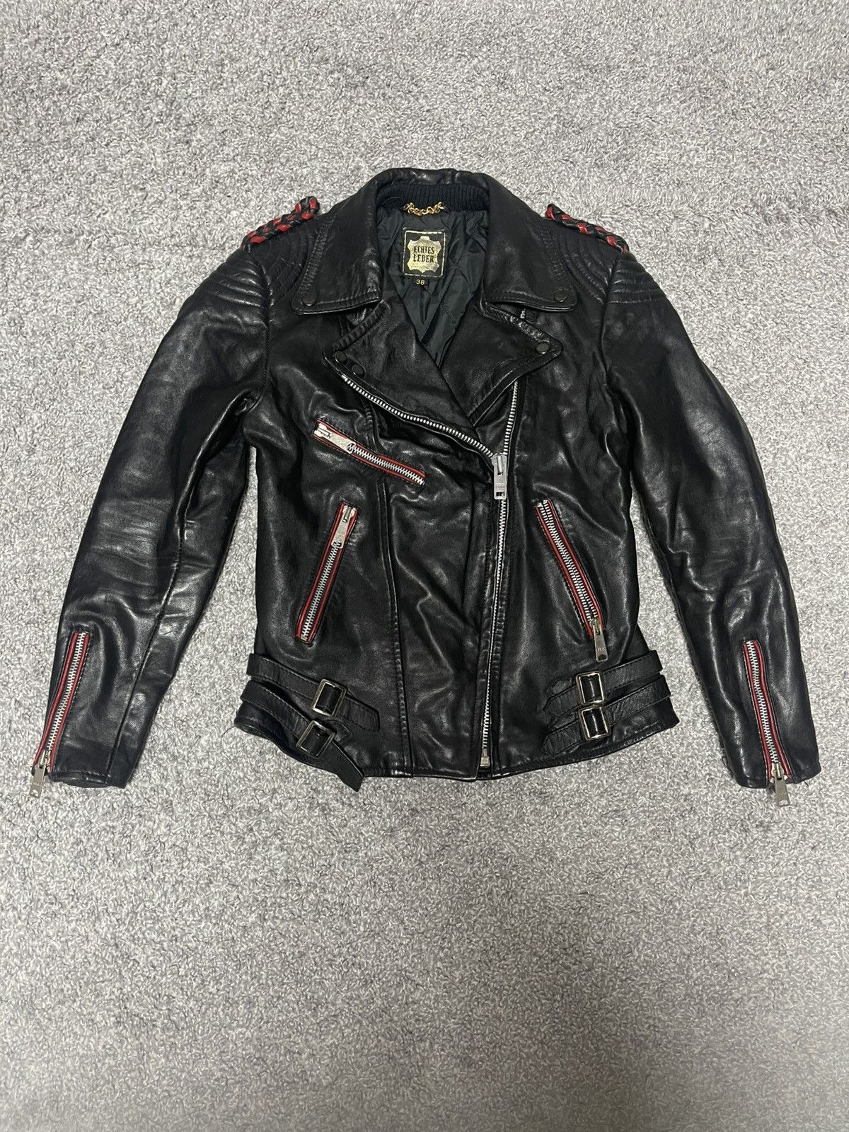 ECHTES LEDER VINTAGE BIKER LEATHER JACKET SIZE 38