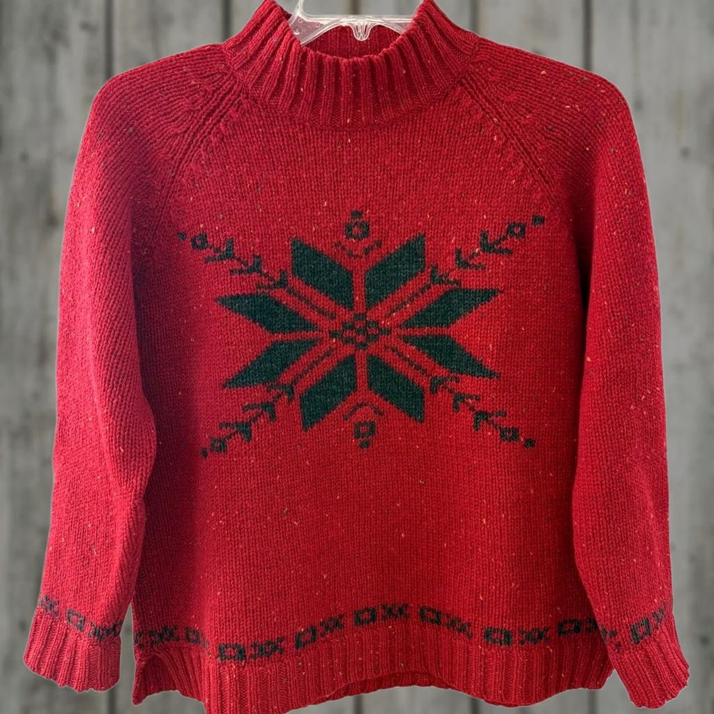 Eddie Bauer VINTAGE Eddie Bauer Sweater M Petite Wool Red Snowflake Mockneck Knit Pullover Women Size M / US 6-8 / IT 42-44 - 1 Thumbnail