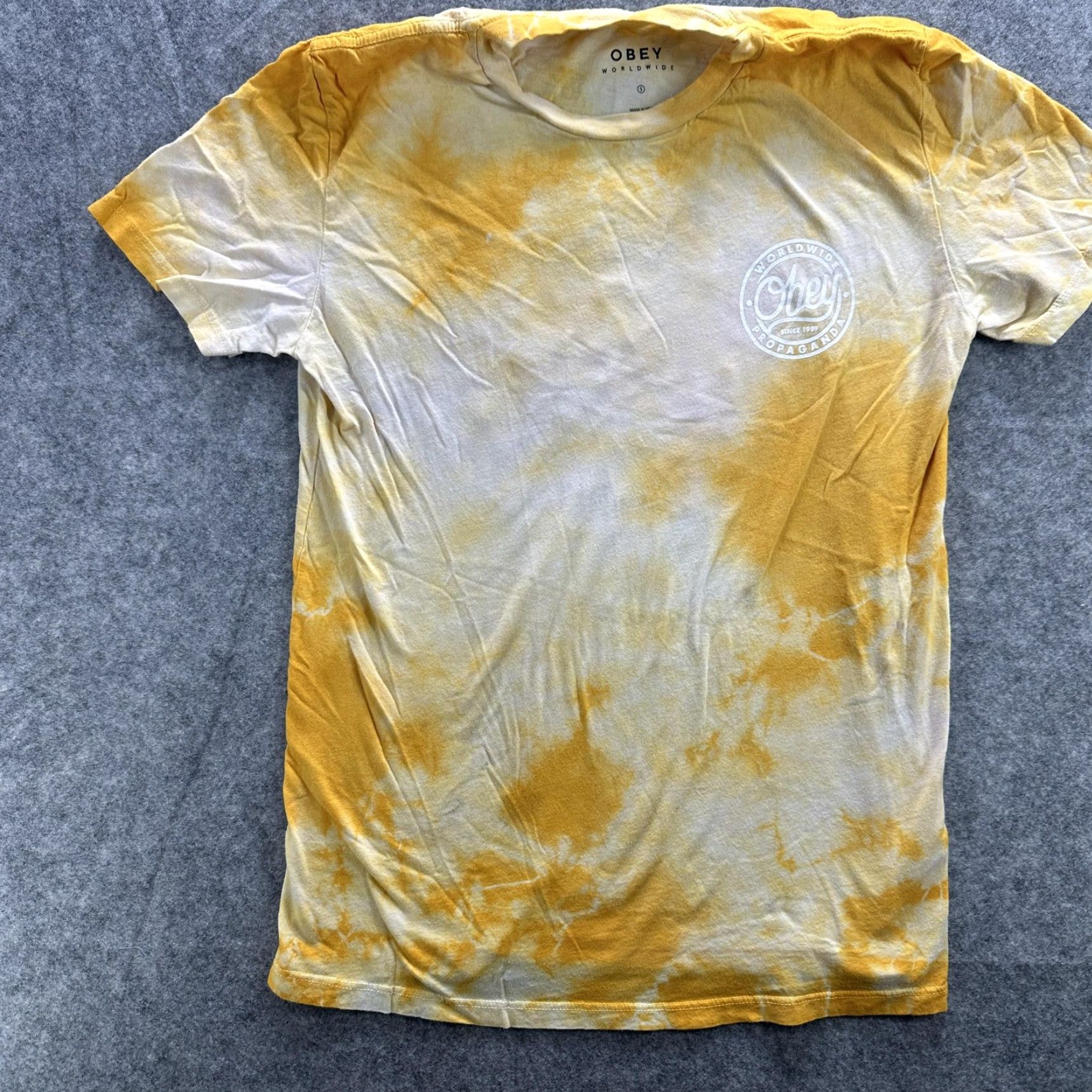 Obey VINTAGE Obey Shirt Mens S Yellow Tie Dye Worldwide Propaganda Graphic Tee Size US S / EU 44-46 / 1 - 3 Thumbnail