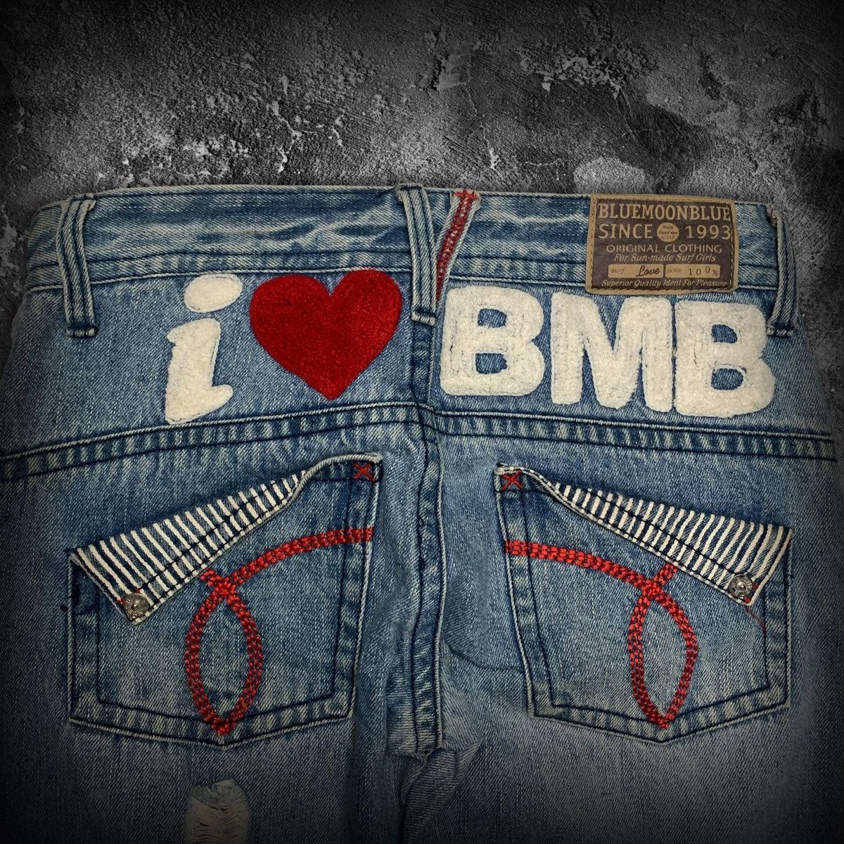 Blue Blue Japan Blue Moon Blue BMB Heart Logo Denim Jeans Y2K Distressed Size 26" / US 2 / IT 38 - 6 Thumbnail