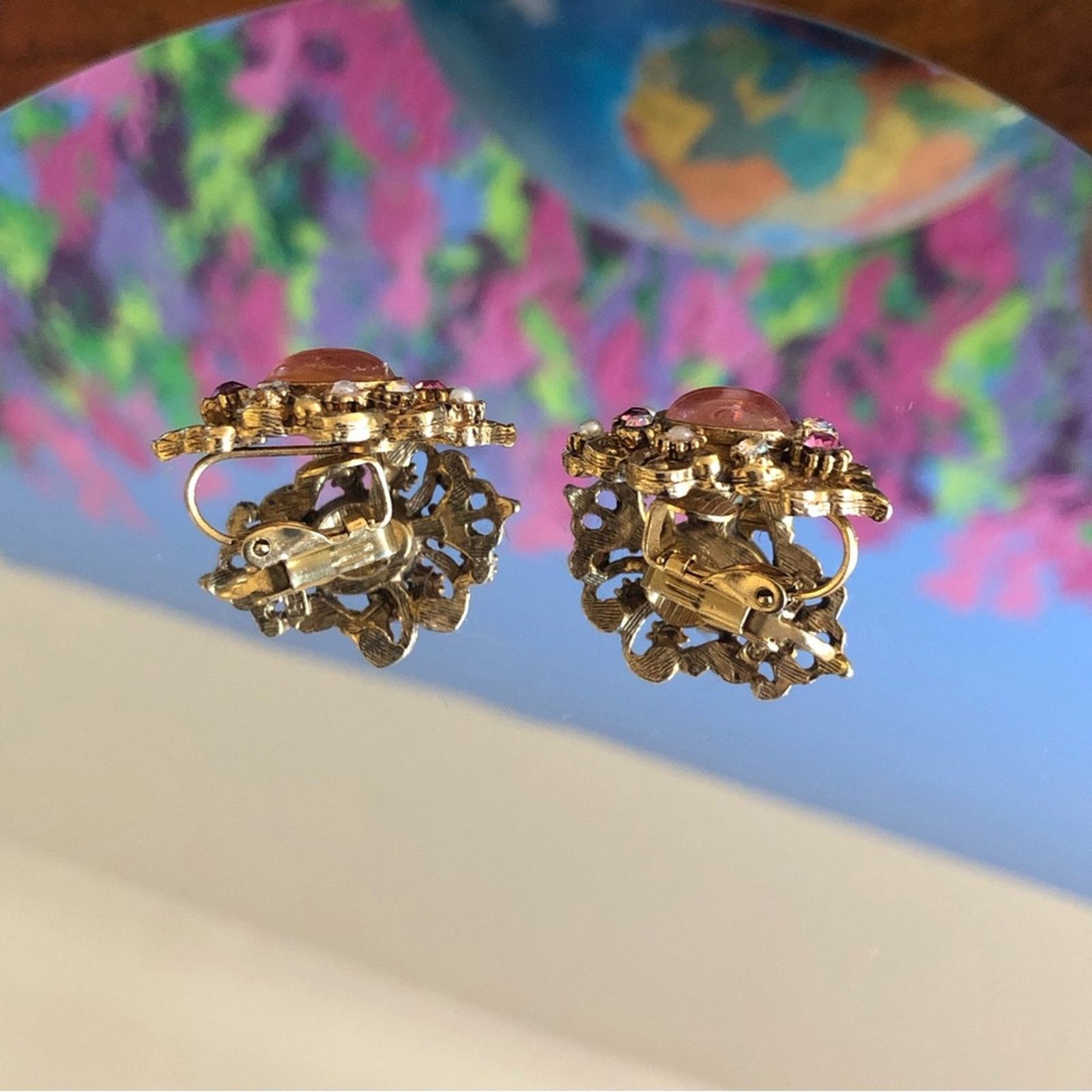 Vintage Vintage Florenza pink and pearl gold tone clip on earrings Size ONE SIZE - 2 Thumbnail