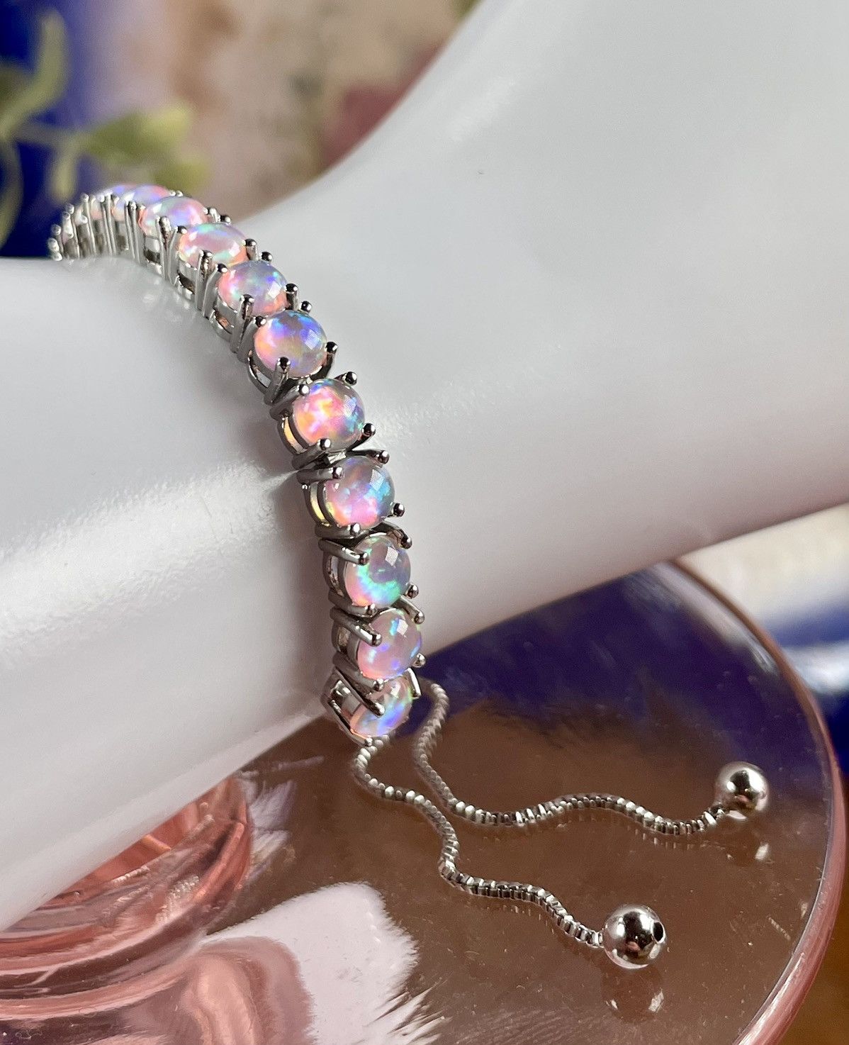 Other Genuine Ethiopian OPAL 14k White Gold plated Bolo Bracelet Size ONE SIZE - 1 Thumbnail