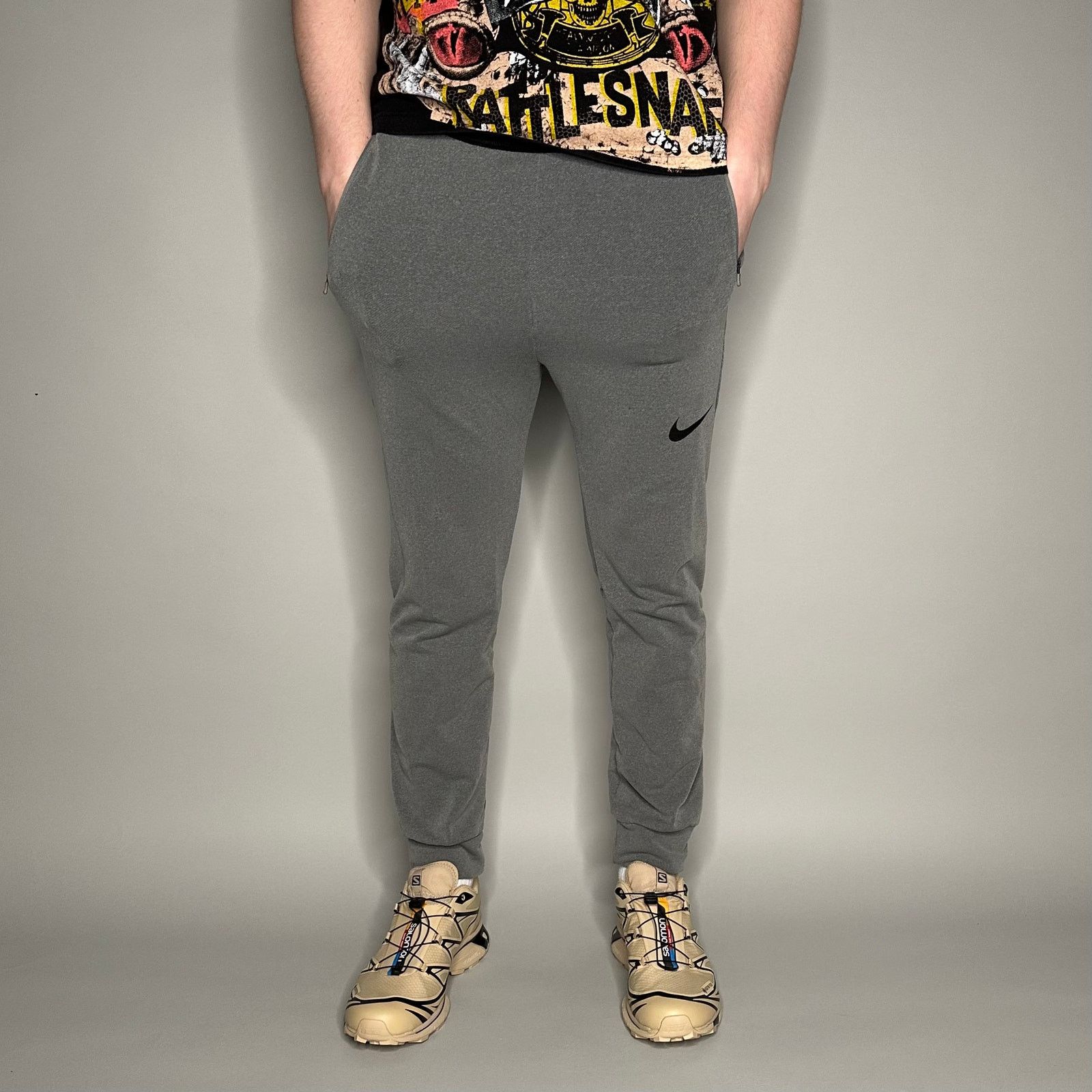 Nike × Nike ACG × Vintage Crazy Nike Sweatpants Grey Cotton Joggers Black Swoosh Size US 36 / EU 52 - 2 Thumbnail