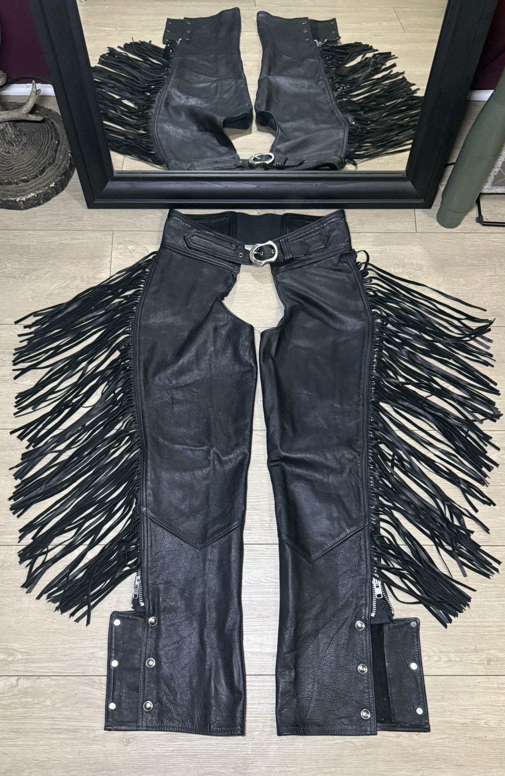 Harley Davidson Vintage 1990s Harley Davidson Black Leather Chaps Size 30" / US 8 / IT 44 - 1 Thumbnail