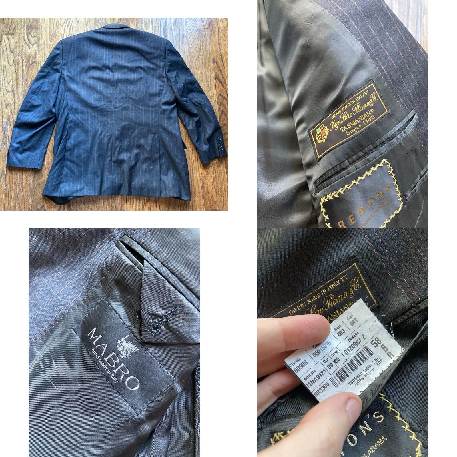 Vintage MABRO Blazer Mens Size 48R Loro Piana Wool Dark Gray Pinstripe Made In Italy Size 48R - 8 Thumbnail