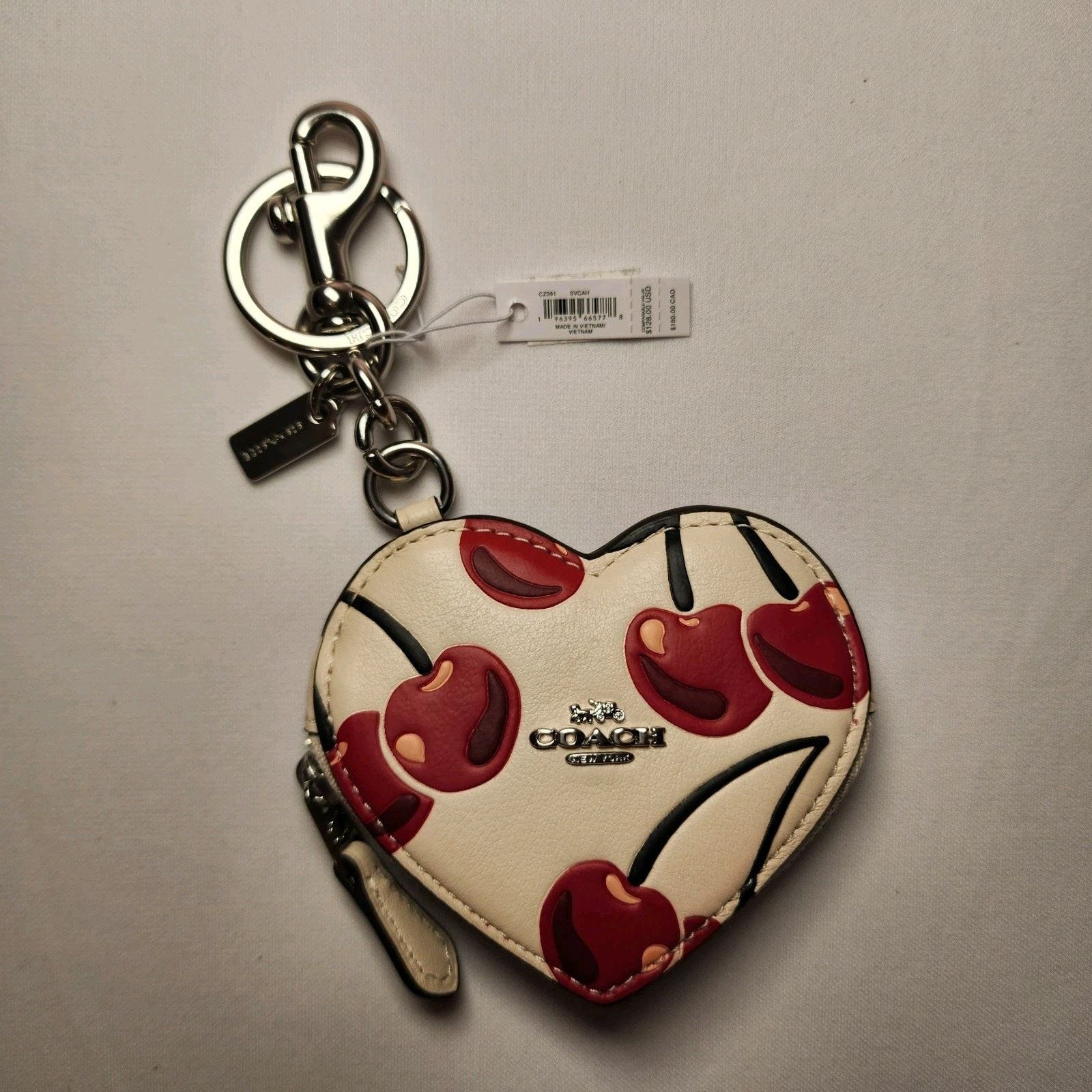 Coach Coach CZ091 Leather Heart Coin Pouch Bag Charm Cherry Print Size ONE SIZE - 1 Thumbnail