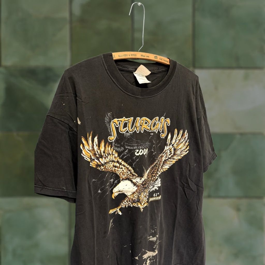 Vintage VINTAGE Sturgis Motorcycle Tee Shirt XL Black Mens Distressed 2001 Biker Week Size US XL / EU 56 / 4 - 1 Thumbnail