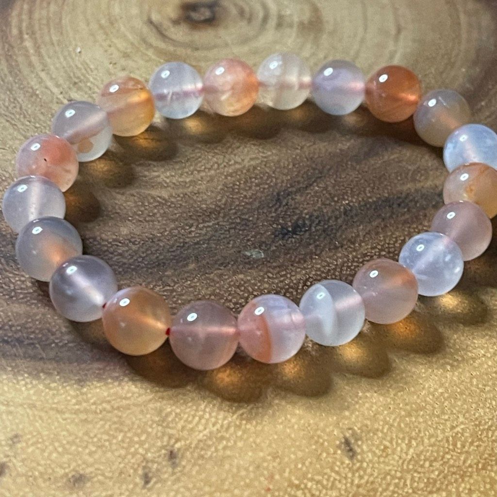 Other Yuan yuan Agate bracelet striped layers light rainbow colors stretch 10mm 7.5” natural crystal Size ONE SIZE - 11 Thumbnail