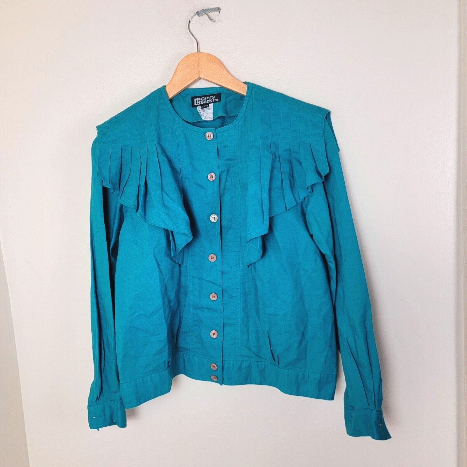 Vintage Carry Back Western Ruffle Front Button Down Shirt Teal Size M / US 6-8 / IT 42-44 - 8 Thumbnail