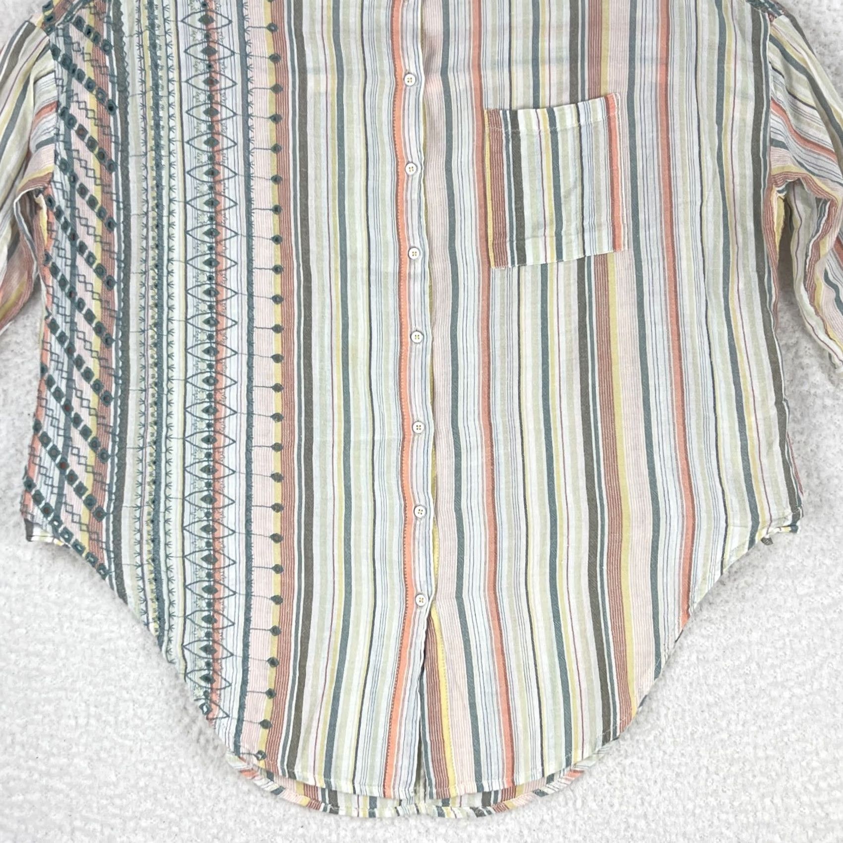 Anthropologie VINTAGE Akemi + Kin Oversized Shirt Womens XS Ivory Striped Button-Up Casual 3/4 Sleeve Pant? Size XS / US 0-2 / IT 36-38 - 5 Thumbnail