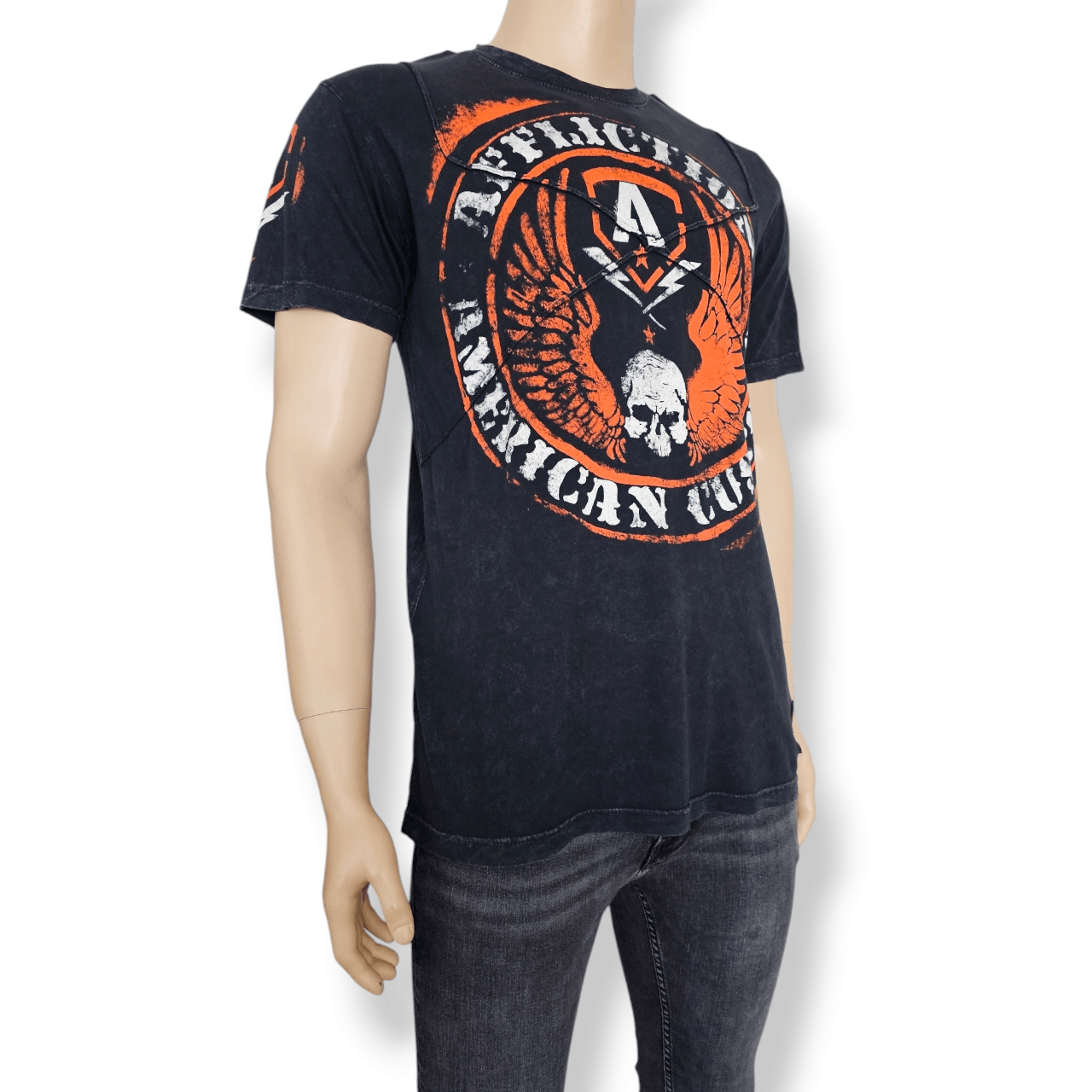 Affliction Affliction Acid Wash Black & Orange Graphic Print T-Shirt Size US L / EU 52-54 / 3 - 3 Thumbnail