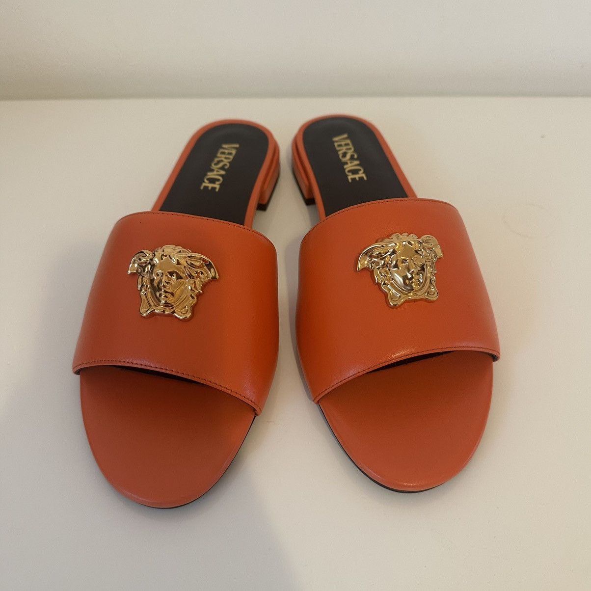 Versace Versace Orange Slides with Gold Medusa Accents Size US 11 / IT 41 - 3 Thumbnail