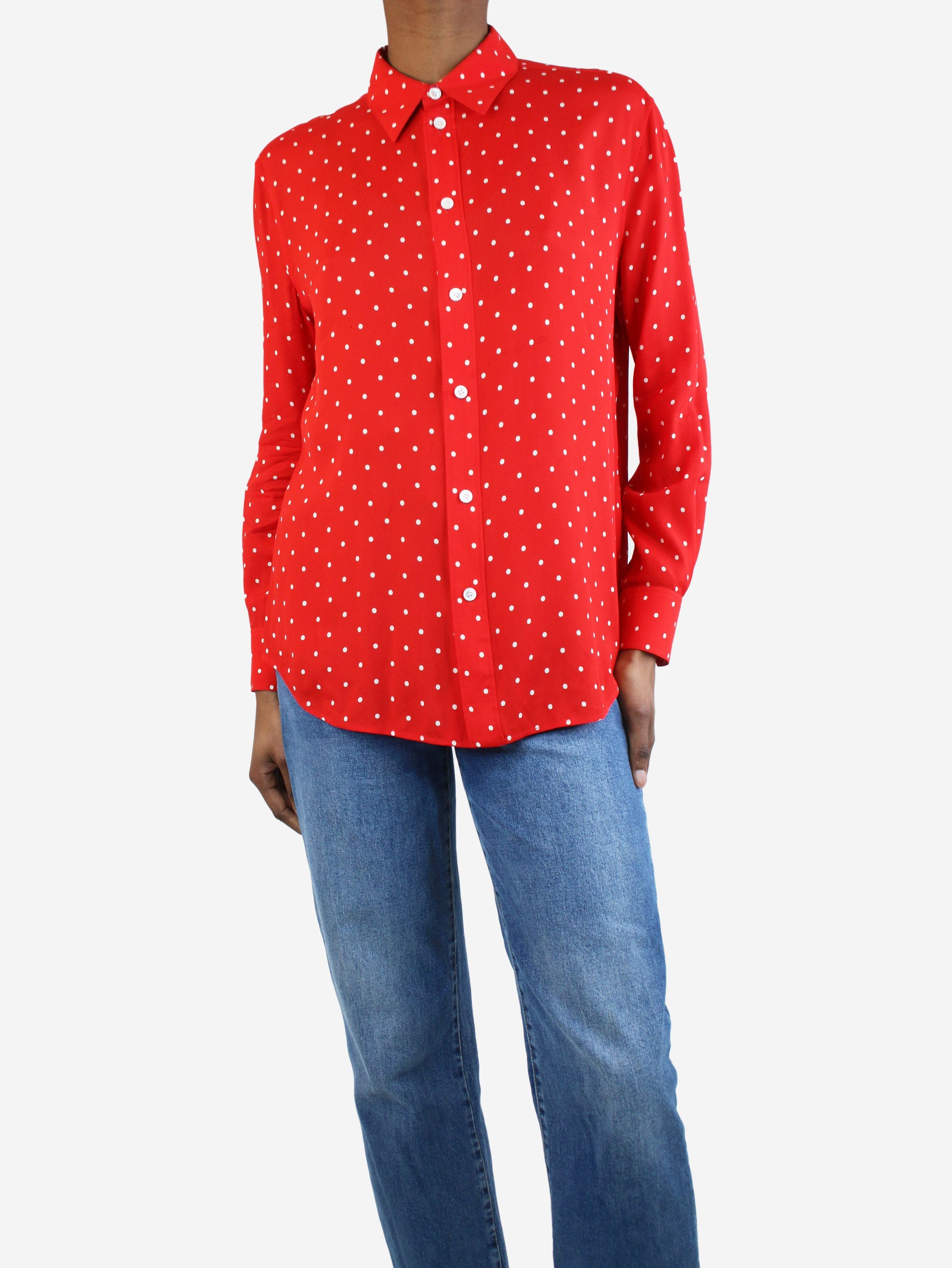 Image of Celine Red Polka Dot Shirt - Size Uk 8, Women's