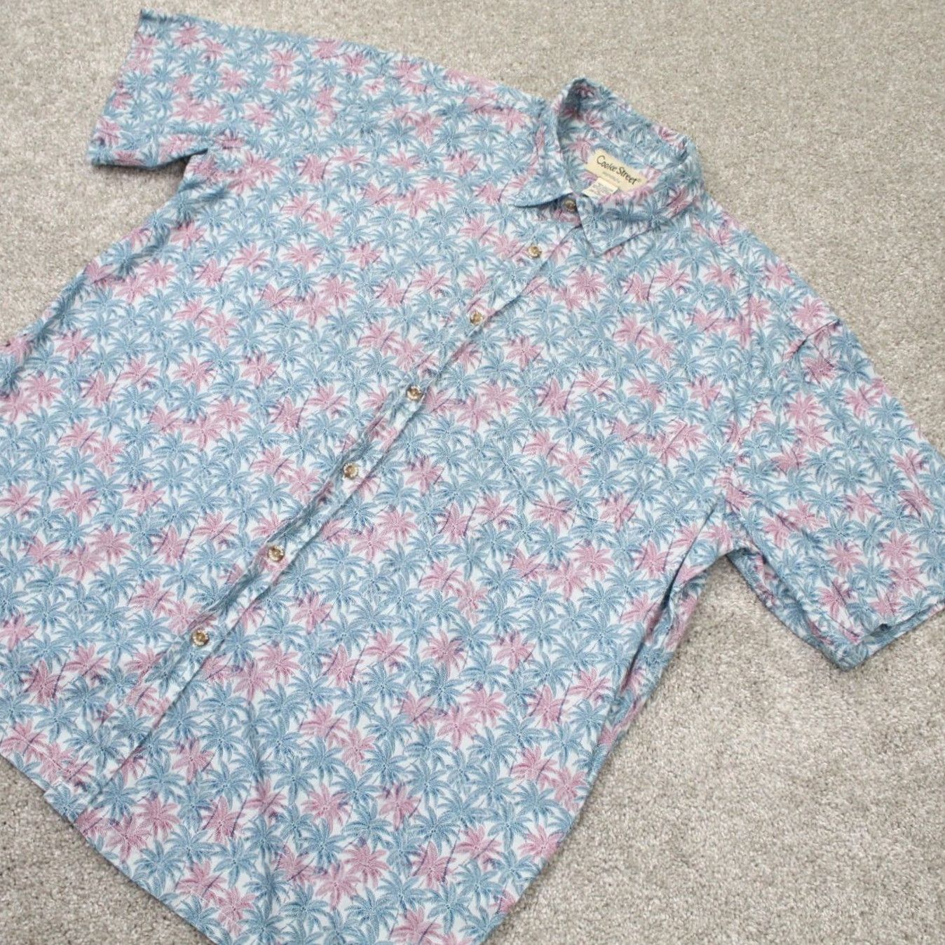 Vintage Cooke Street Hawaiian Shirt Mens XL Pink/Blue Cotton Palm Tree Print S/S Button Up Shirt Size US XL / EU 56 / 4 - 4 Thumbnail