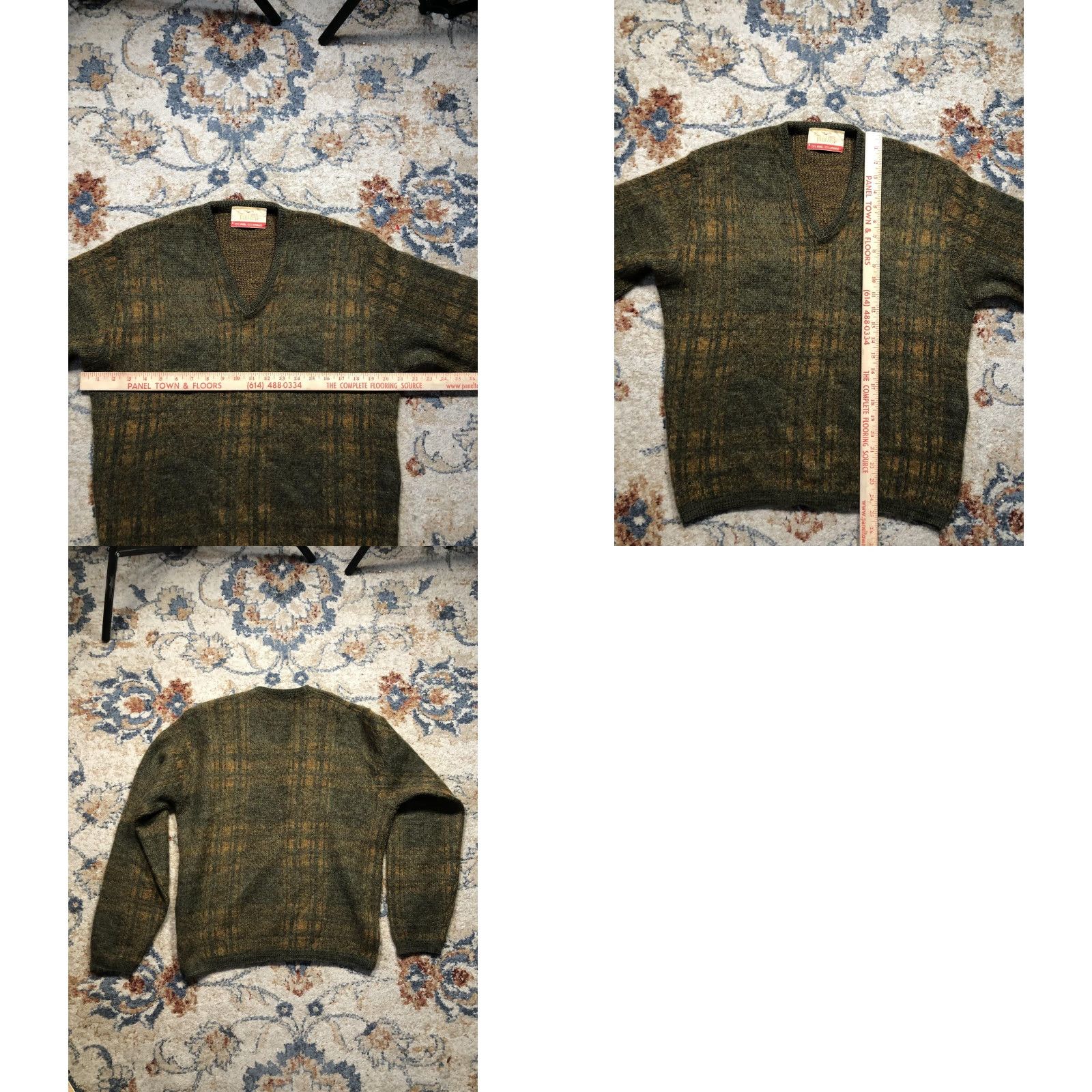 Jantzen VINTAGE Jantzen Sweater Mens Small Mohair Wool Plaid Pullover 60s USA Knit V-Neck Green/Brown Ladies? Size US S / EU 44-46 / 1 - 8 Thumbnail