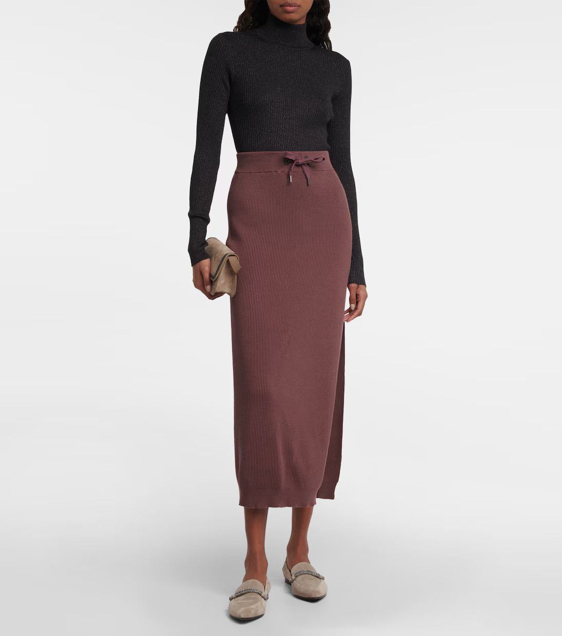 Brunello Cucinelli o1y0725 Midi Skirt in Mauve Size 28" / US 6 / IT 42 - 3 Thumbnail