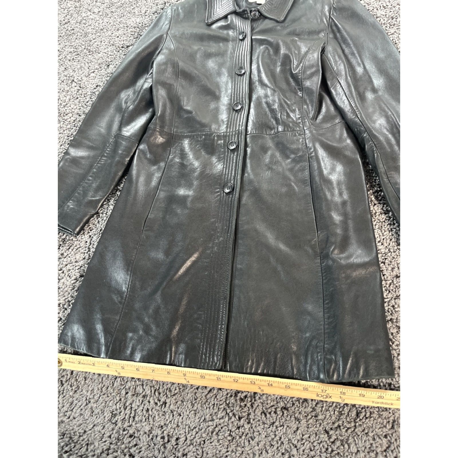 Vintage VINTAGE Leather Jacket Womens Size Medium Black Long Length Button Casual 90s Classic Basic Jacket Women Mens? Size M / US 6-8 / IT 42-44 - 3 Thumbnail