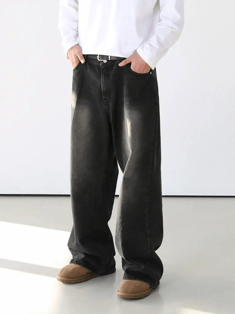 Black Baggy Washed Denim Jeans