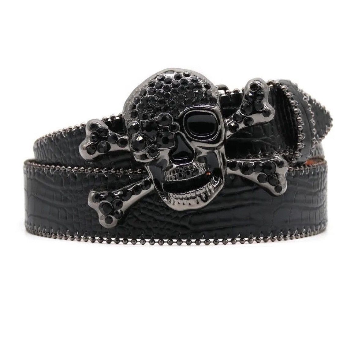 Leather Skull Rhinestones Belt Size ONE SIZE - 2 Thumbnail