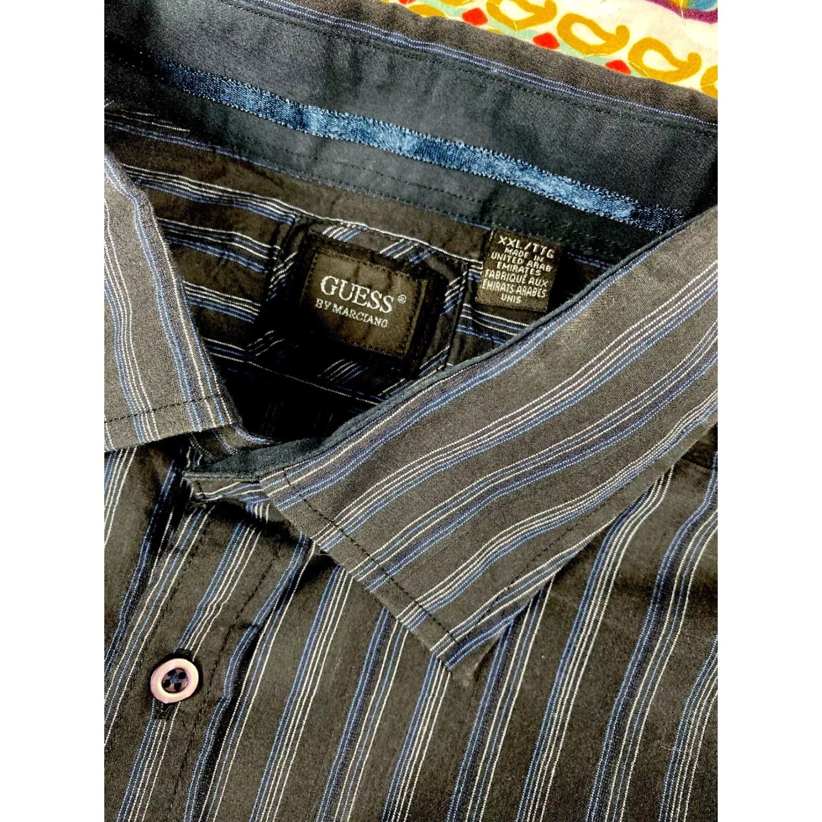 Guess Guess By Marciano Shirt Mens Dress Shirt Long Sleeve Button Up Stripes Blue 2XL Size 48R - 3 Thumbnail