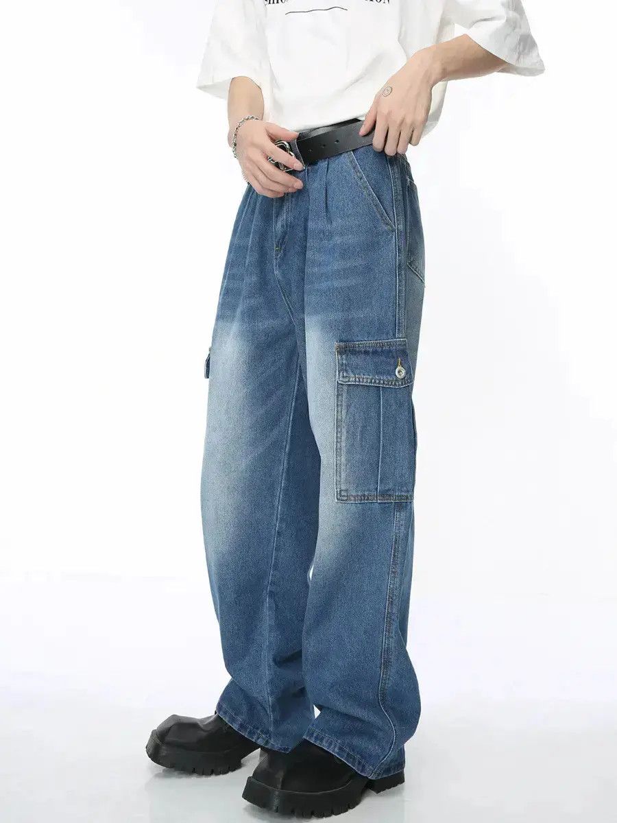 Japanese Brand Retro loose washed pocket jeans Size US 32 / EU 48 - 3 Thumbnail