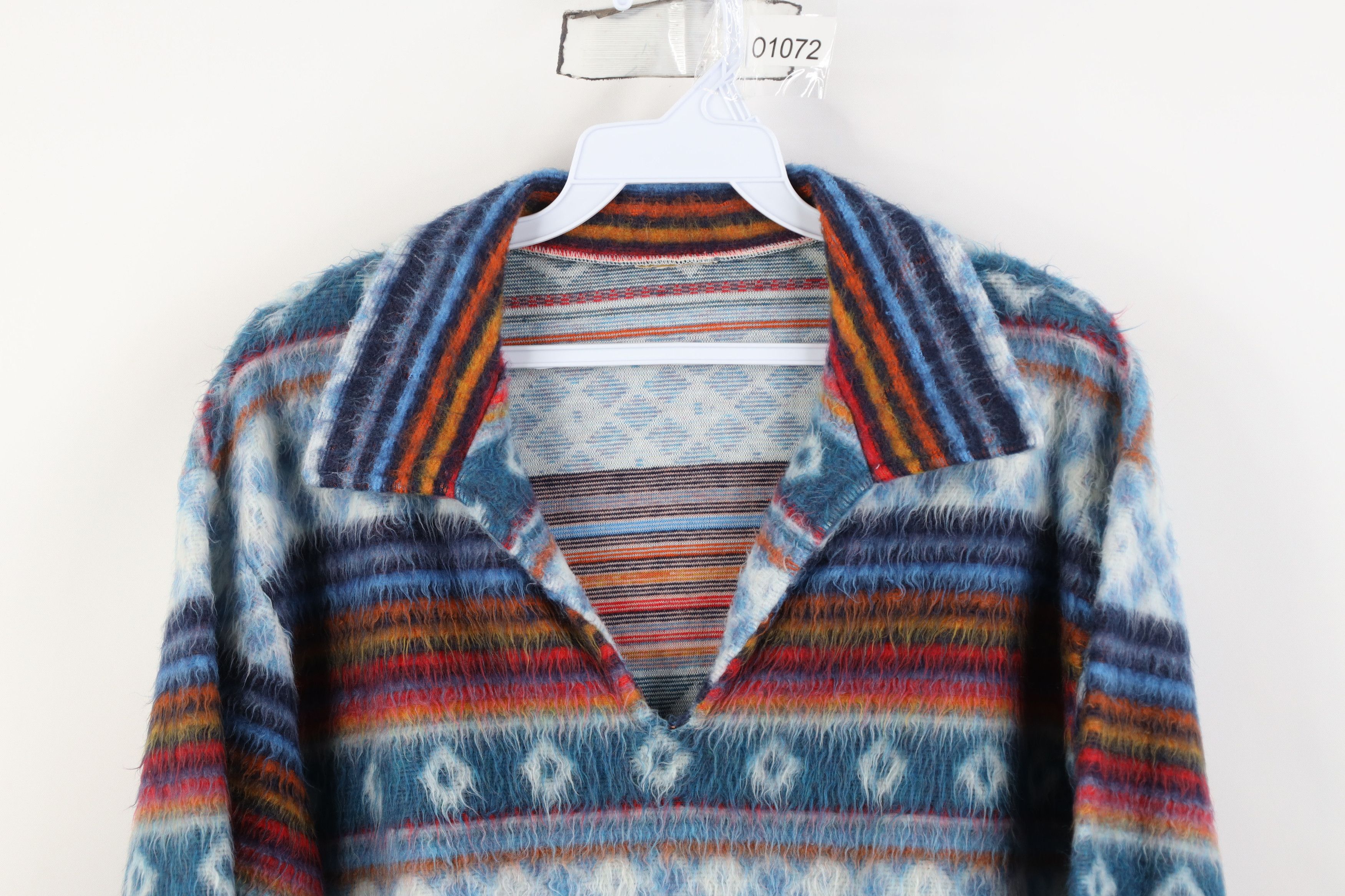 Vintage Vintage 70s Streetwear Fair Isle Shag Fleece Sweater Size L / US 10 / IT 46 - 2 Thumbnail