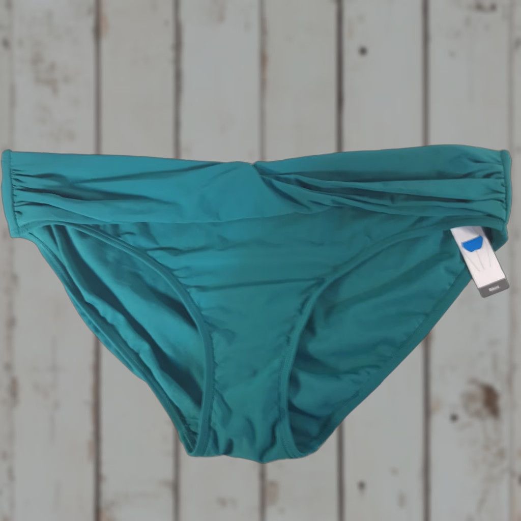 Vintage Time & Tru Green Bikini Swim Bottoms Womens Size L (12-14) Solid Stretch Poolwear Size 36" / US 14 / IT 50 - 1 Thumbnail