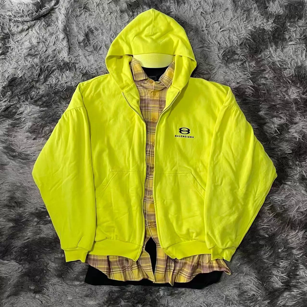 Balenciaga Yellow Zip-Front Hooded Sweatshirt Size US S / EU 44-46 / 1 - 1 Thumbnail