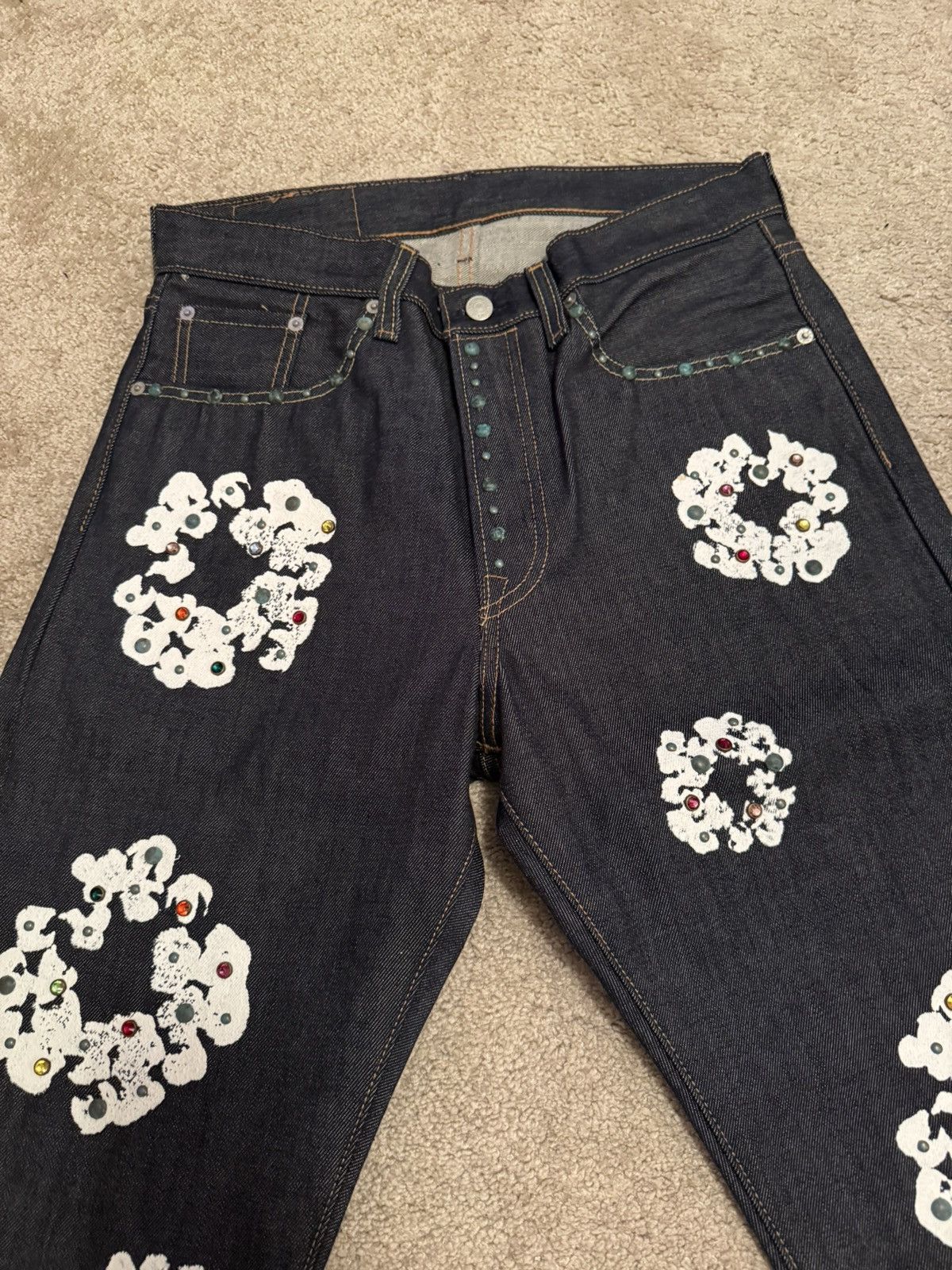 DENIM TEARS Rhinestone Cotton Wreath Jean Size US 31 - 6 Thumbnail