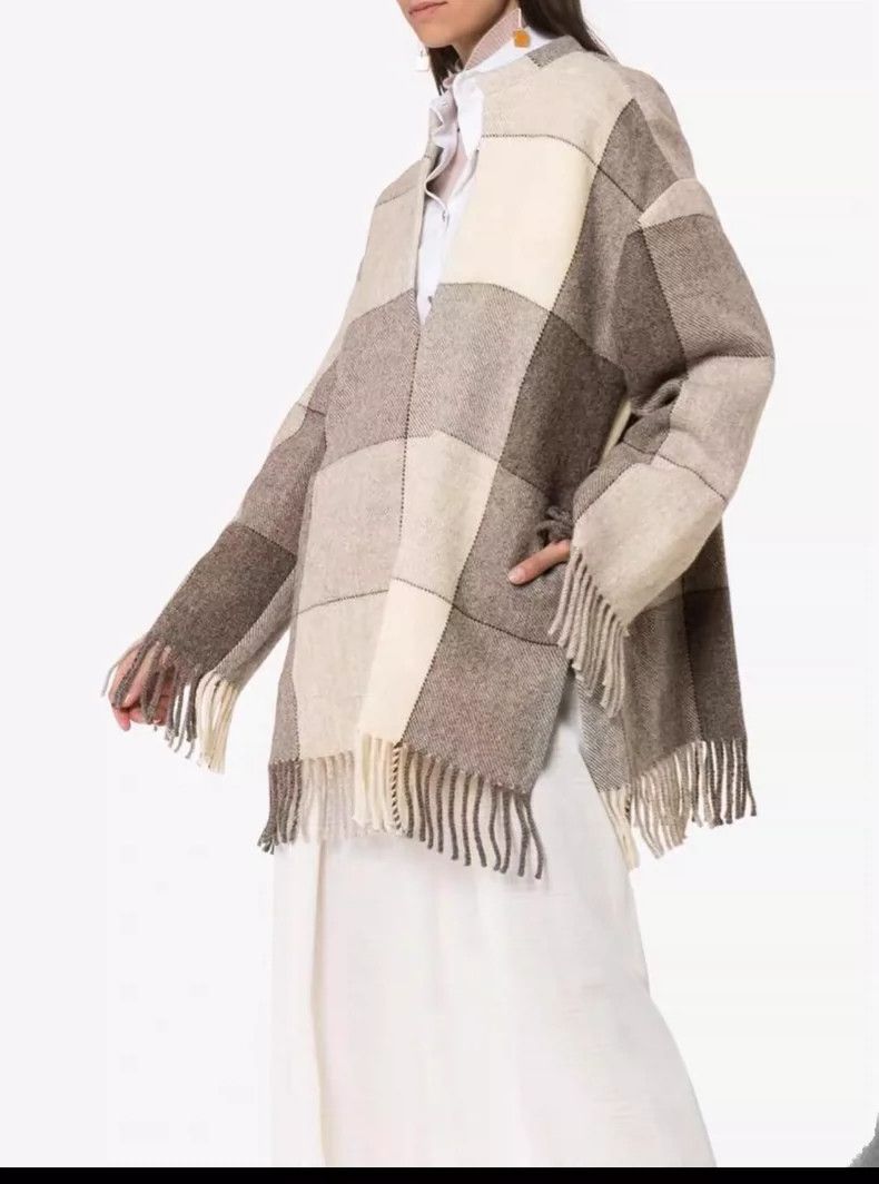 Jil Sander Jil Sander Plaid V-Neck Fringed Cape Coat - dmc Size US S / EU 44-46 / 1 - 1 Thumbnail