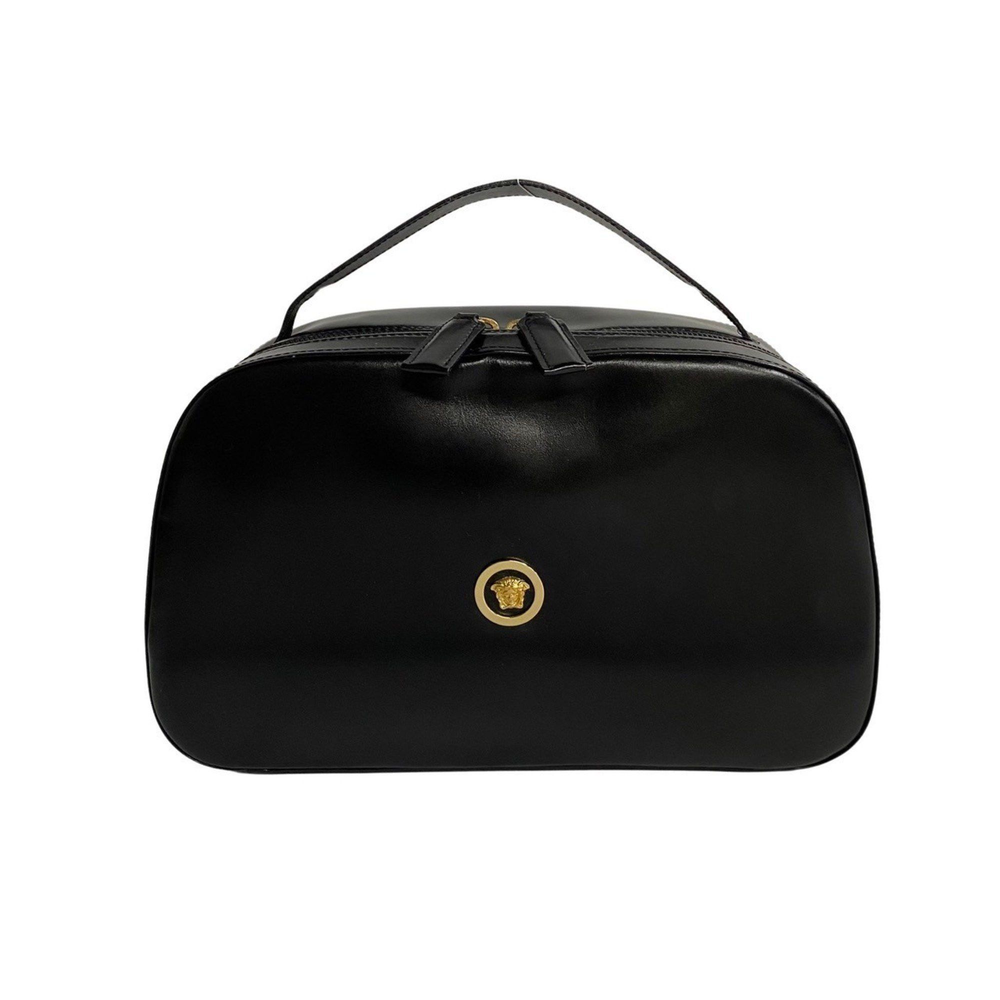 image of Versace Medusa Logo Hardware Calf Leather Genuine Handbag Vanity Bag Black 17181, Women's