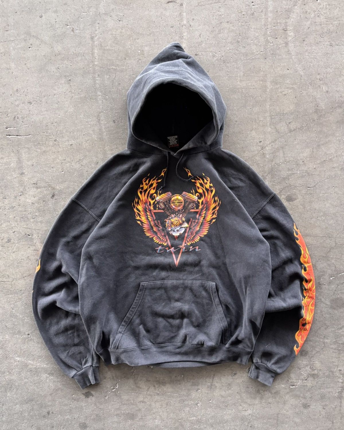 Harley Davidson 🔥RARE🔥1996s V-Twin Harley Davidson Flame Faded Black Hoodie Size US L / EU 52-54 / 3 - 2 Thumbnail