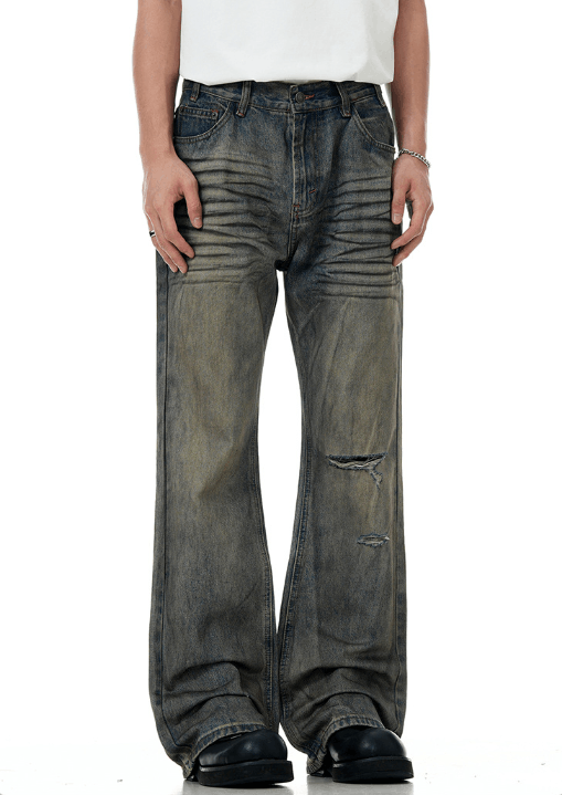 Japanese Brand × Jean American street cleanfit slightly flared washed ripped jeans Size US 32 / EU 48 - 2 Thumbnail