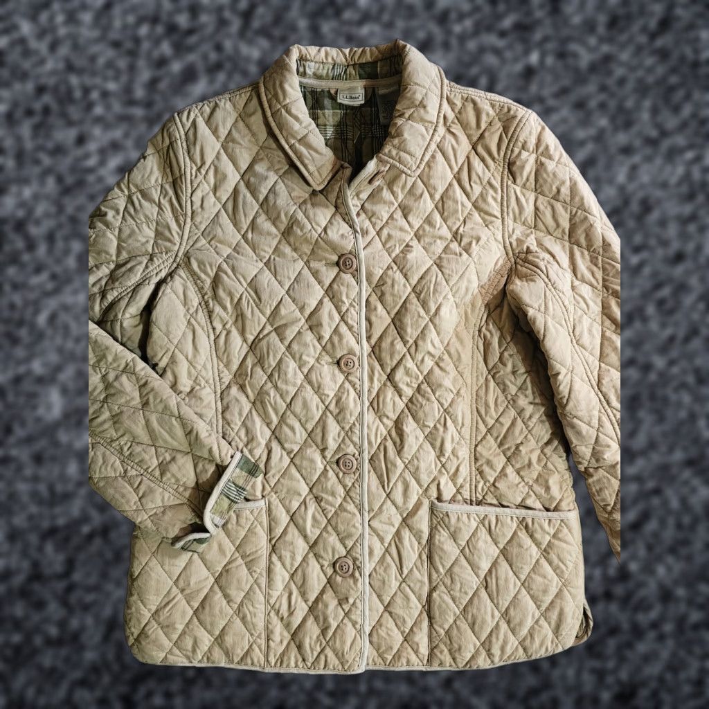 Vintage L.L. Bean Gold Quilted Jacket Nova Check Plaid Lined Snap Button Womens Sz L Size L / US 10 / IT 46 - 1 Thumbnail