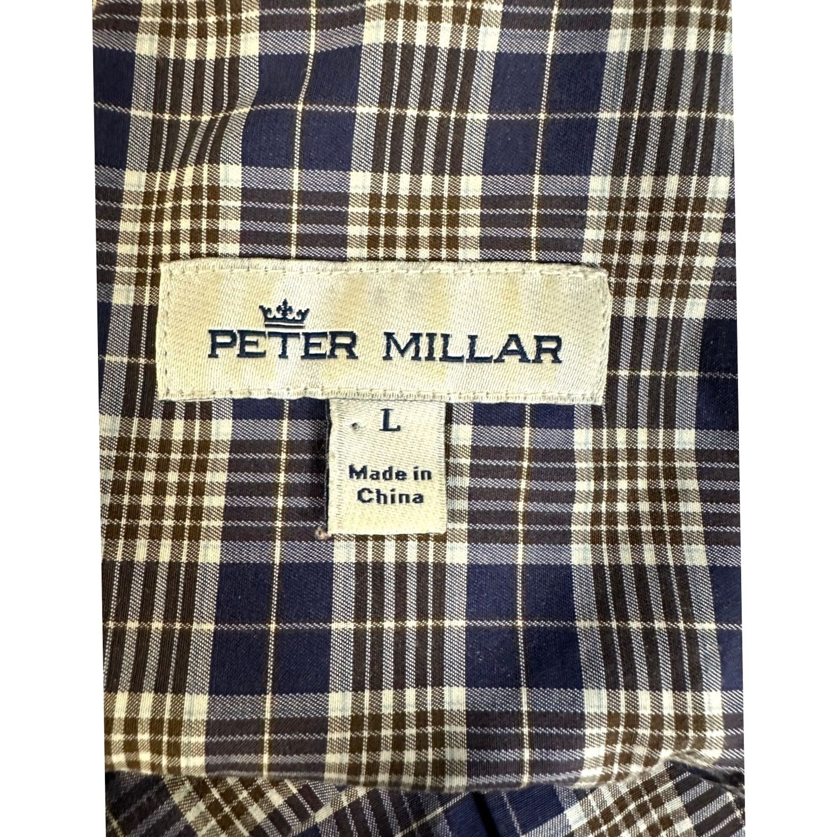 Peter Millar Peter Millar Shirt Mens Large Plaid Button-Down Short Sleeve Navy Brown Casual Size US L / EU 52-54 / 3 - 5 Thumbnail