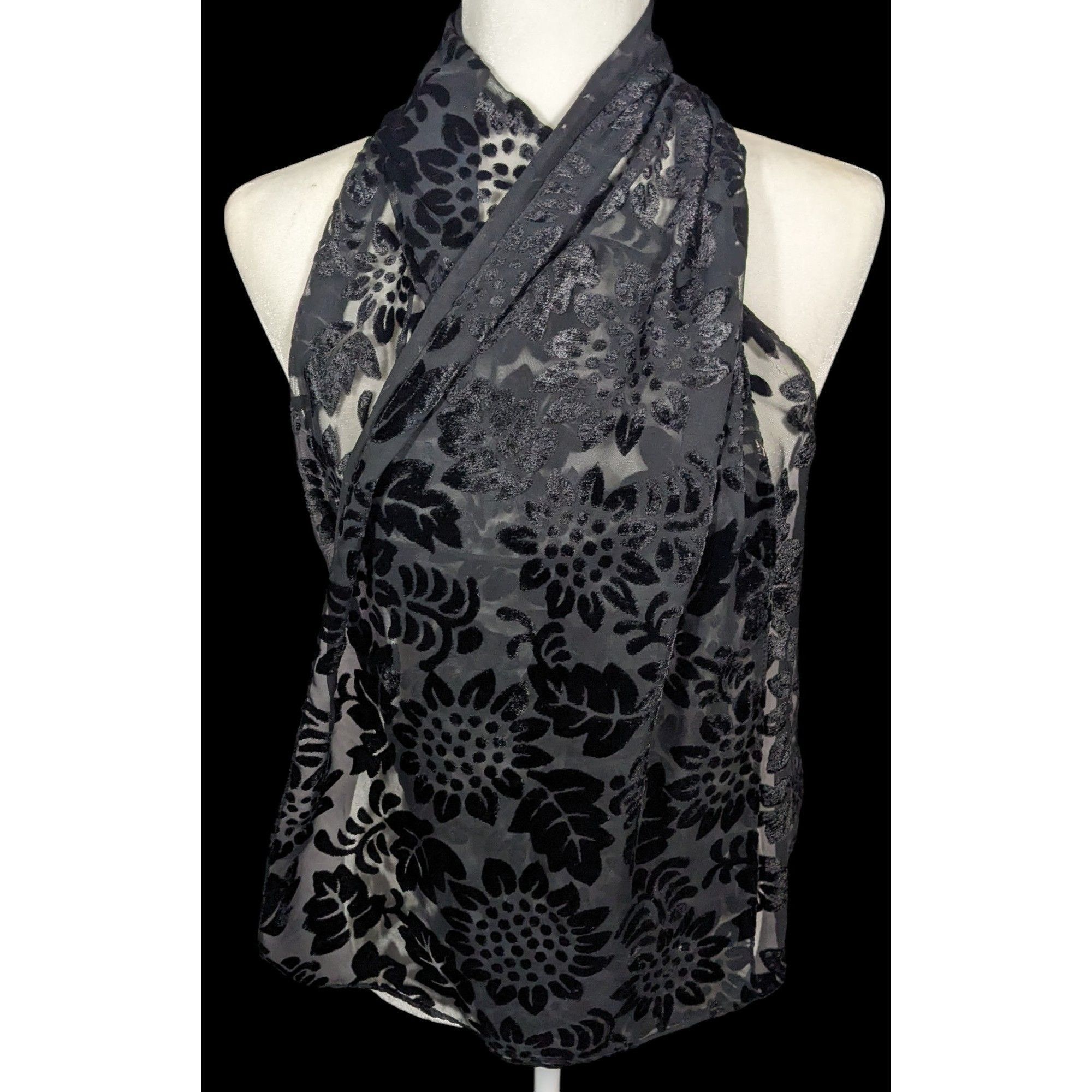 Other Gothic Floral Black Velvet Burnout Scarf Size ONE SIZE - 4 Thumbnail