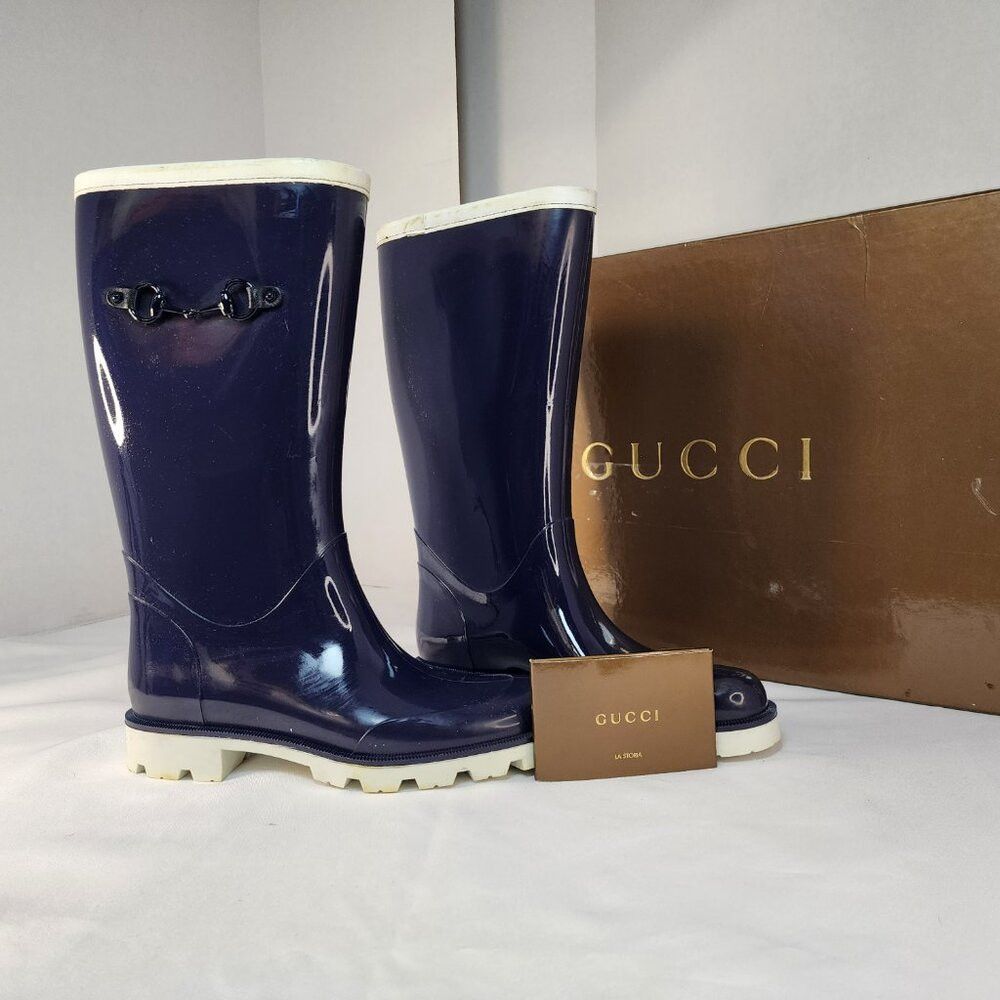 Gucci Gucci Horsebit Rubber Rain Boots – Navy & White – Size 37 I Size US 7.5 / IT 37.5 - 8 Thumbnail