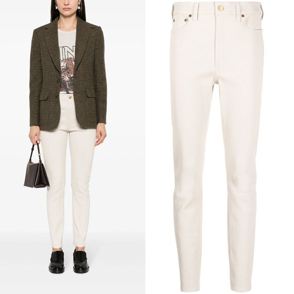 image of NWT New $1198 Polo Ralph Laurent Lamb Leather Ivory Pants 12 in Cream, Women's (Size 34)