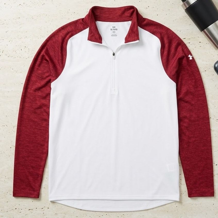 Under Armour Under Armour Tech 1/4 Zip Pullover Mens XL White Red Long Size US XL / EU 56 / 4 - 6 Thumbnail