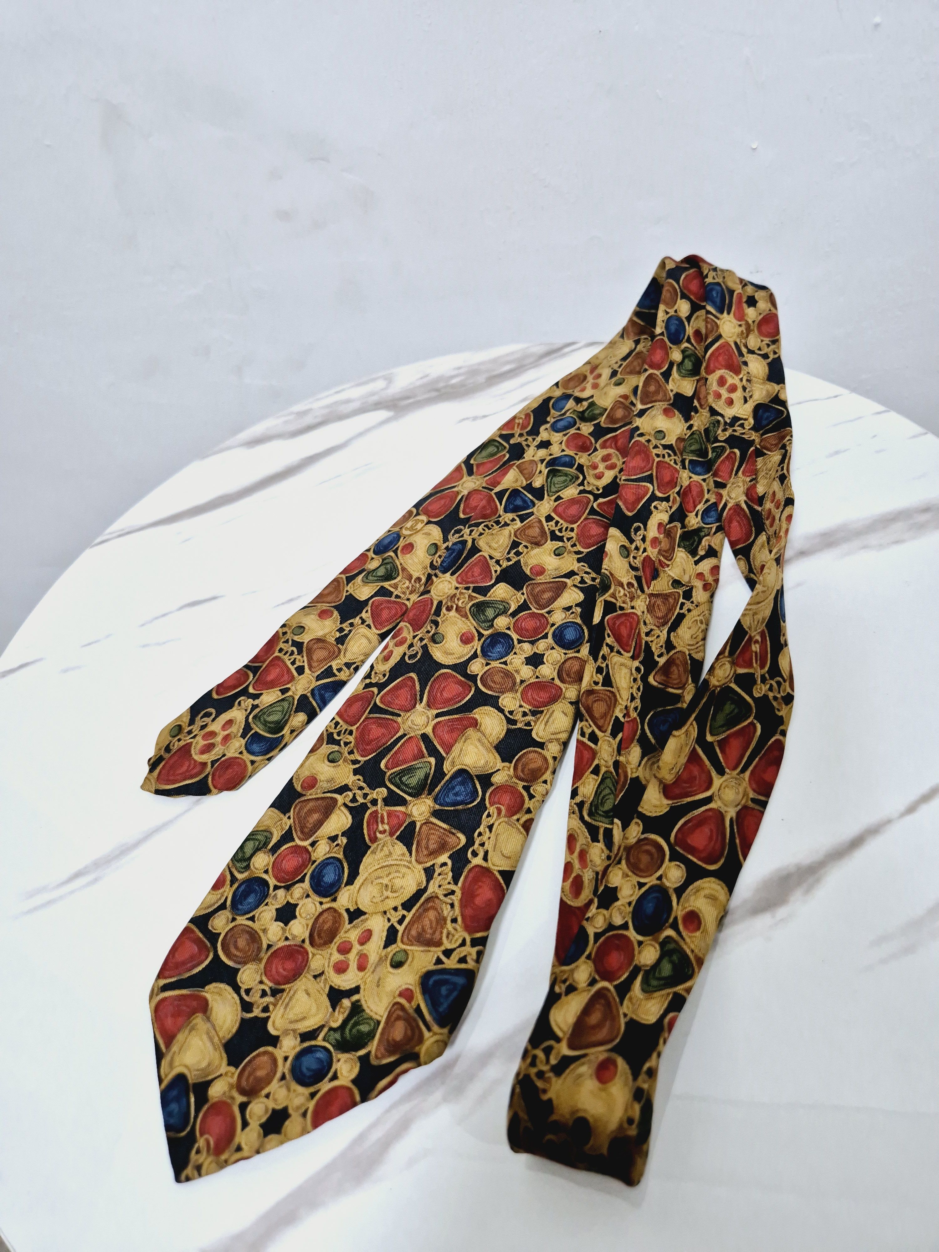 Chanel Chanel Vintage Multi Gem Jewelry Print Silk Tie Size ONE SIZE - 2 Thumbnail
