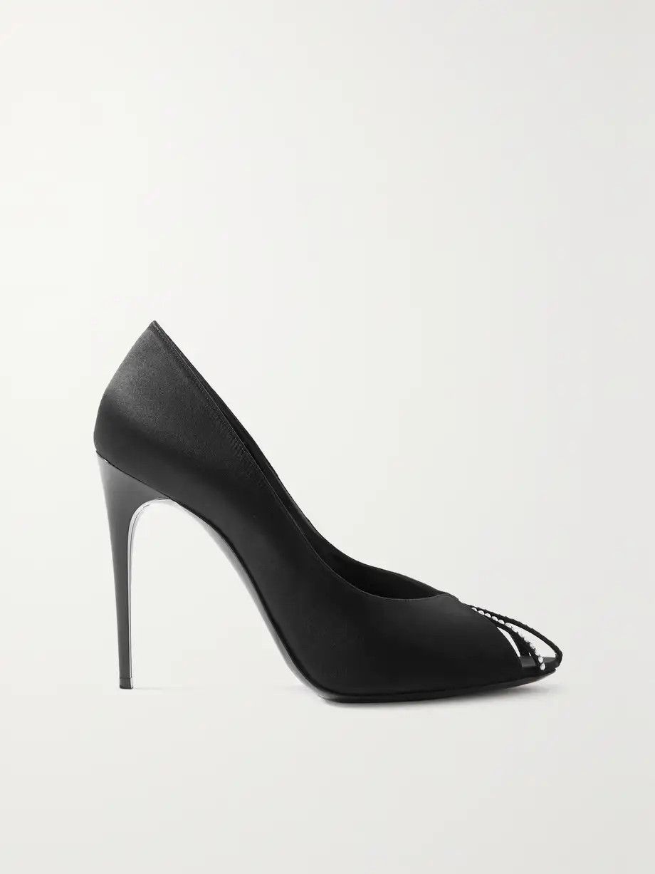 Saint Laurent Paris o1b1hav110824 Alix Silk Satin Rhinestones Pumps in Black Size US 8 / IT 38 - 1 Thumbnail