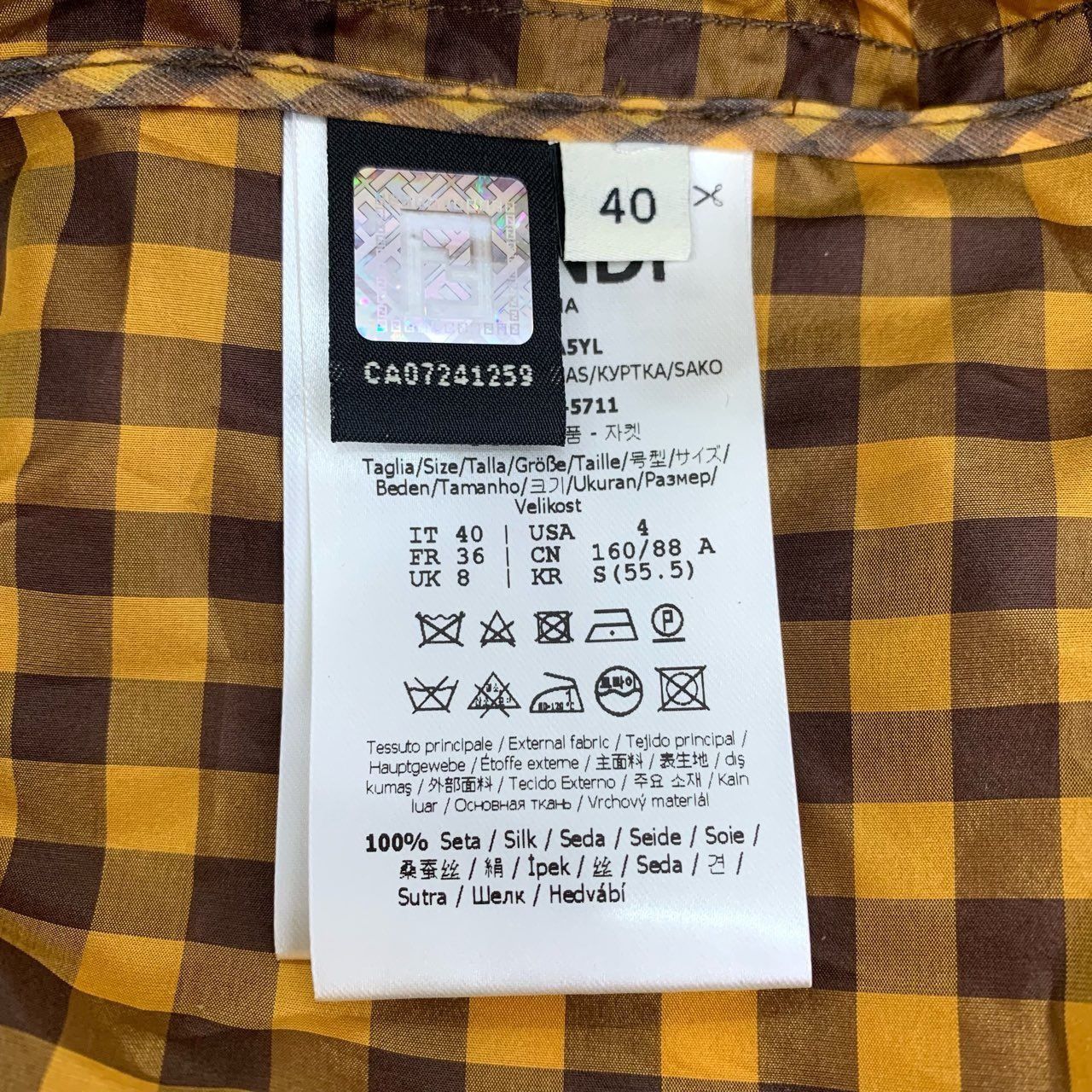 Fendi Fendi Grid Mesh Overlay Lapel Double-Breasted Yellow Silk Lo Size S / US 4 / IT 40 - 5 Thumbnail