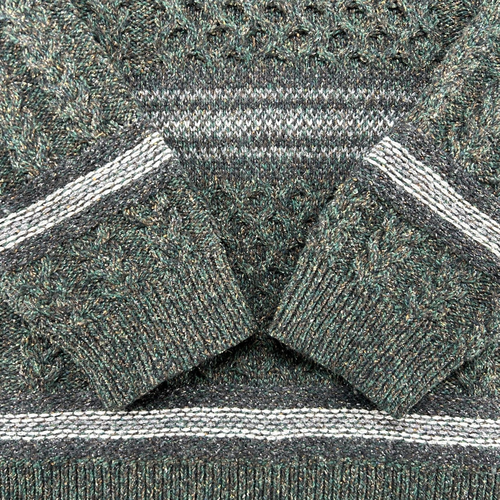 Tommy Bahama Tommy Bahama Sweater Mens XL Green Grey Pullover Wool Knit Shawl Cable Knit 90s Athletic Mens Sweater Size US XL / EU 56 / 4 - 2 Thumbnail