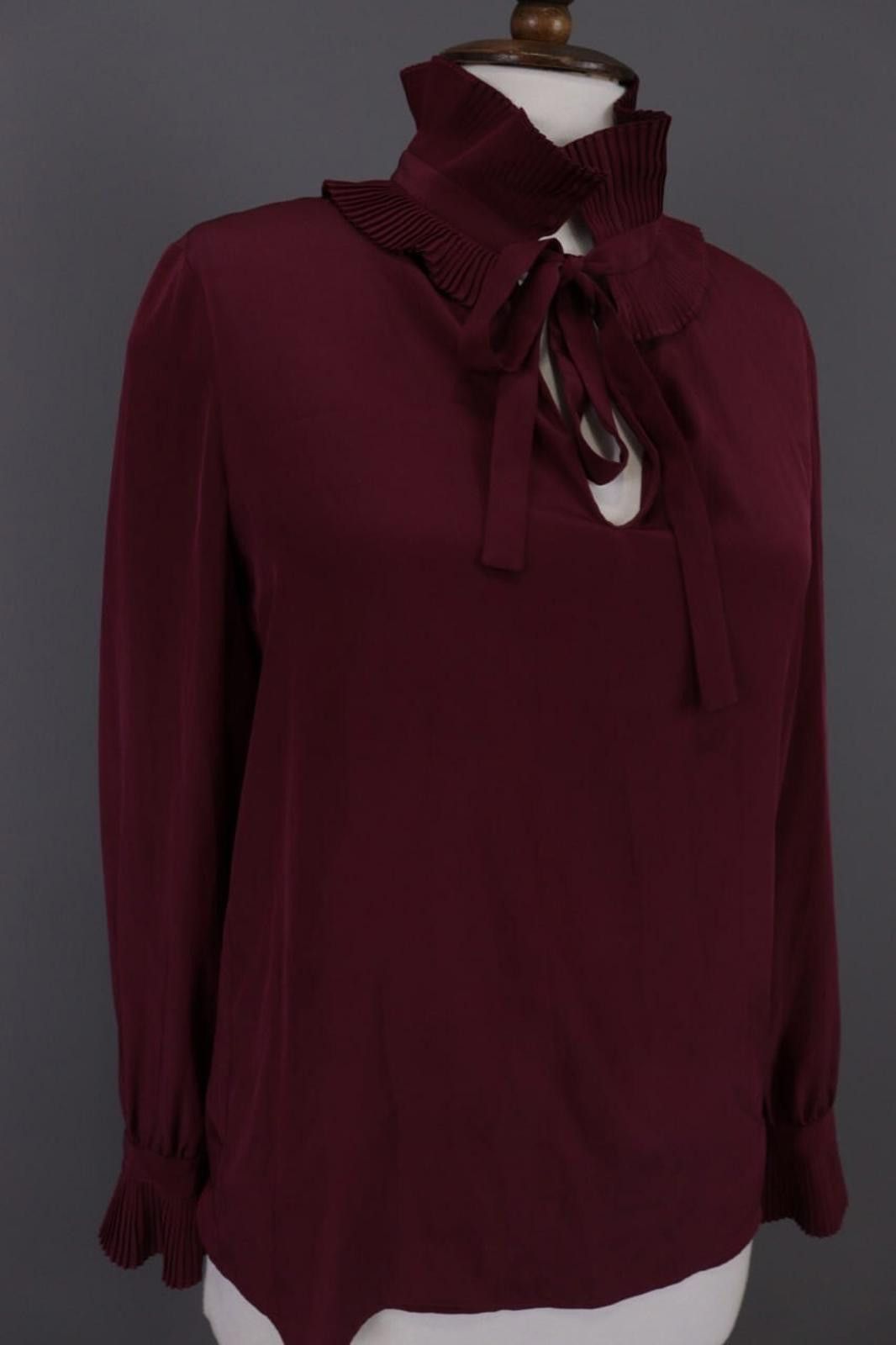 Designer Claudie Pierlot Burgund Pussy Bow Blouse Shirt Size 38 Size M / US 6-8 / IT 42-44 - 5 Thumbnail