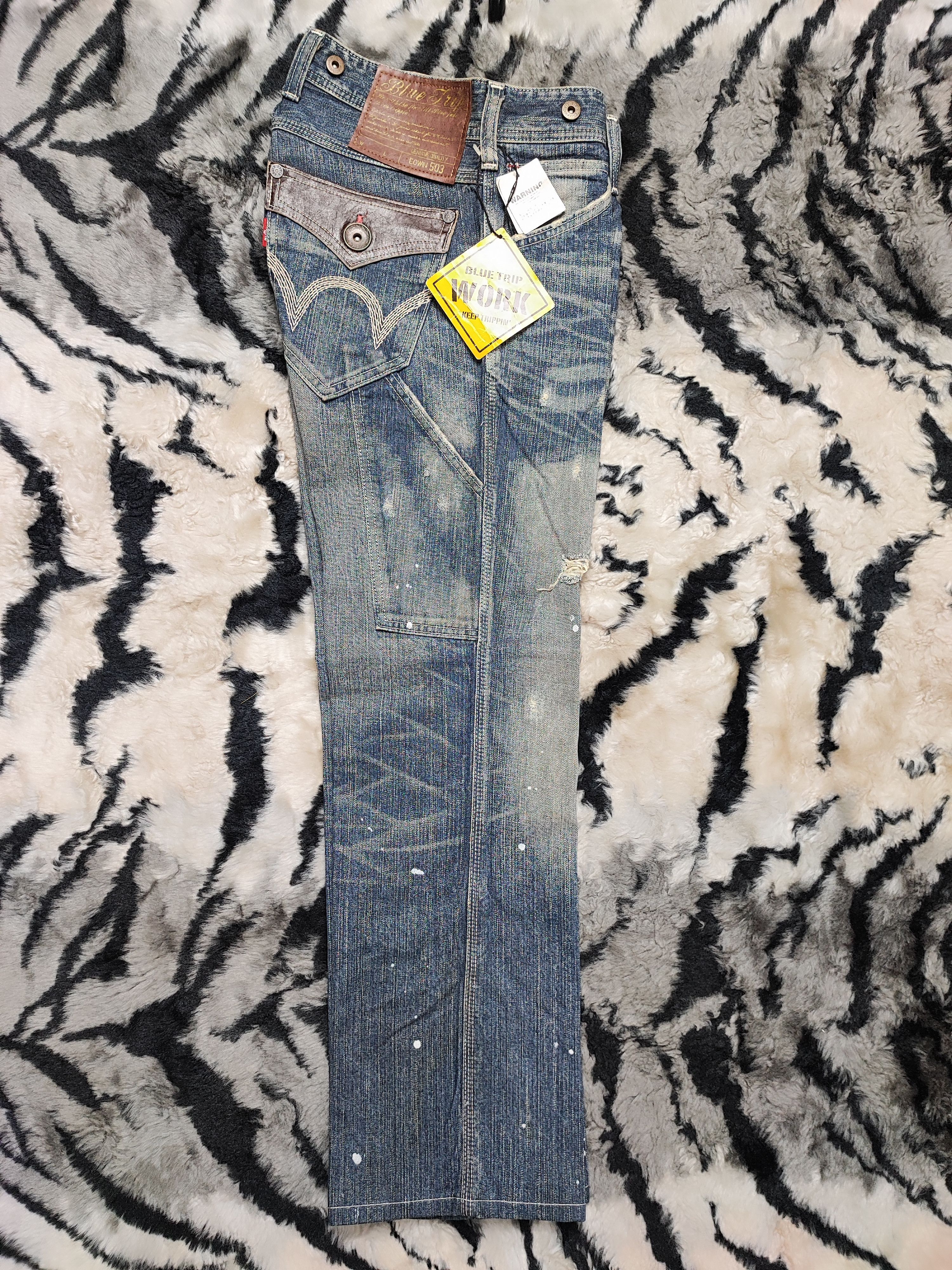 Edwin Deadstock Edwin 503 Blue Trip Work Paint Splatter Size US 29 - 18 Thumbnail